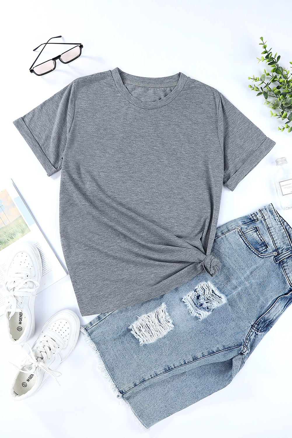 Blank T Shirt - Grey Solid Basic Raglan Sleeve Crew Neck T-Shirt Customized