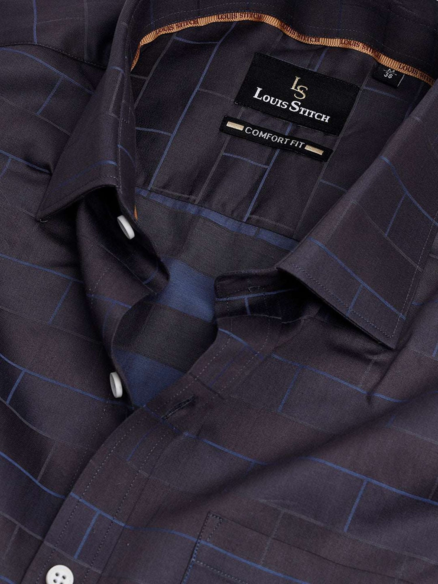 Louis Stitch Grey Cotton Regular Fit Striped Shirt