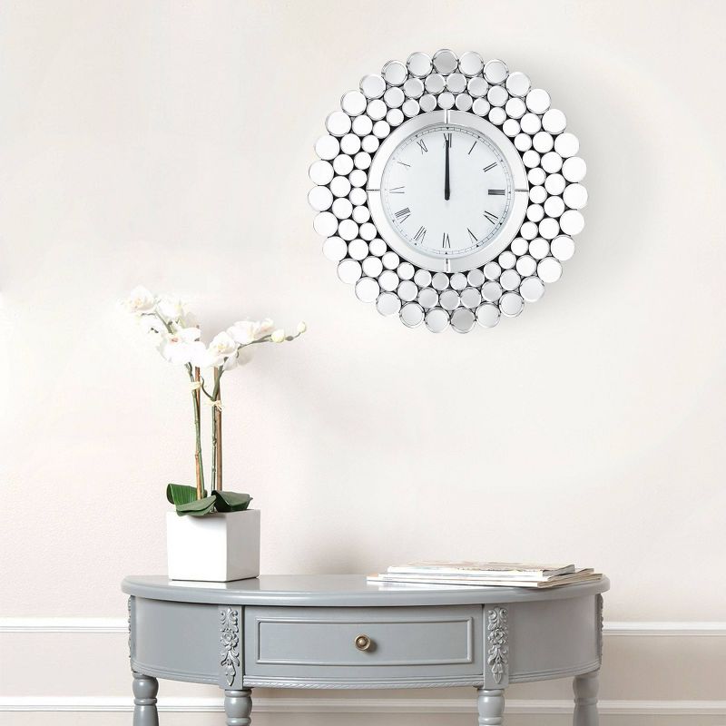 Rochelle Round Mirrored Wall Clock Silver - Abbyson Living