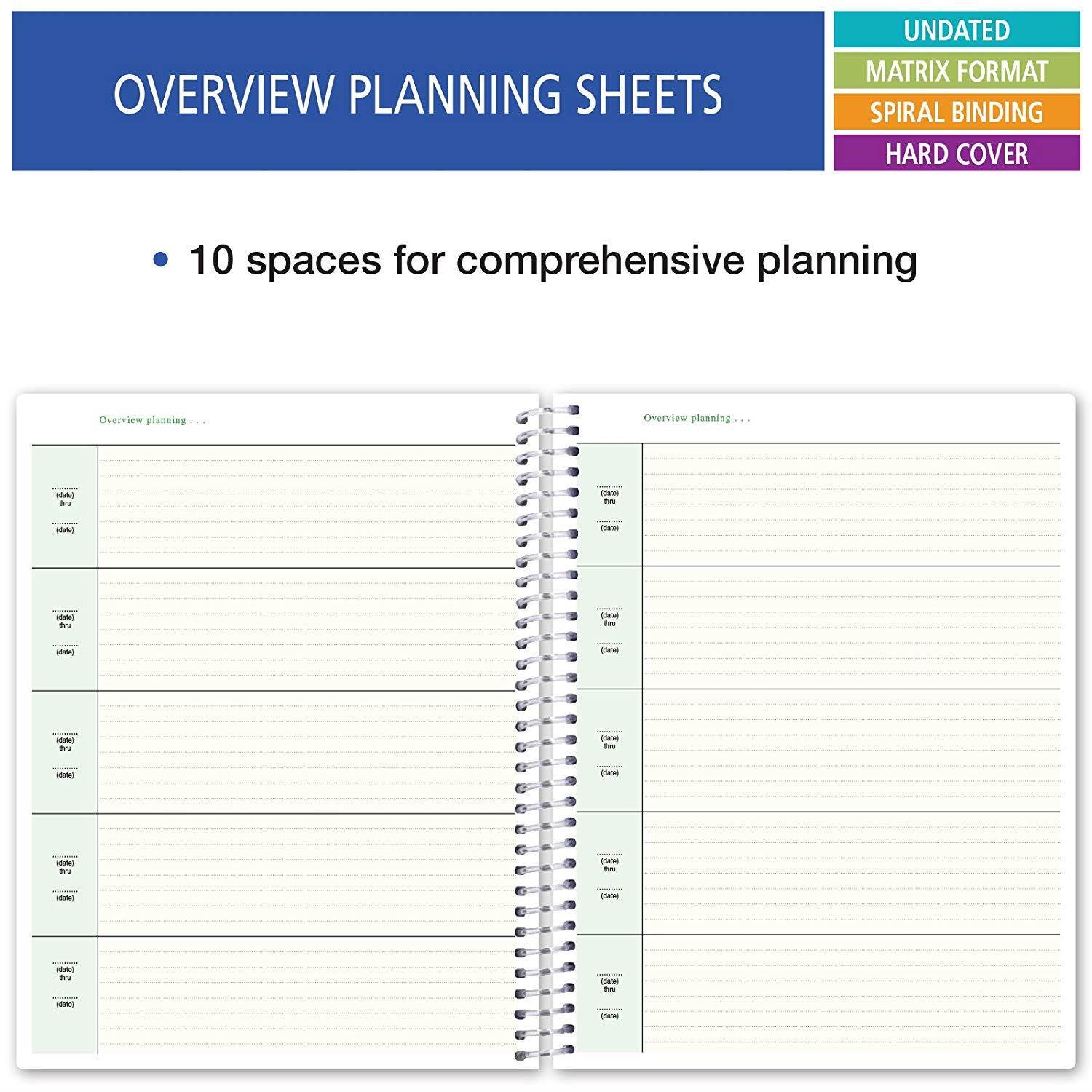 7 Period Teacher Lesson Plan; Days Horizontally Across The Top (W101) (+) Bonus Clip-in Bookmark (Blue Green Flowers)