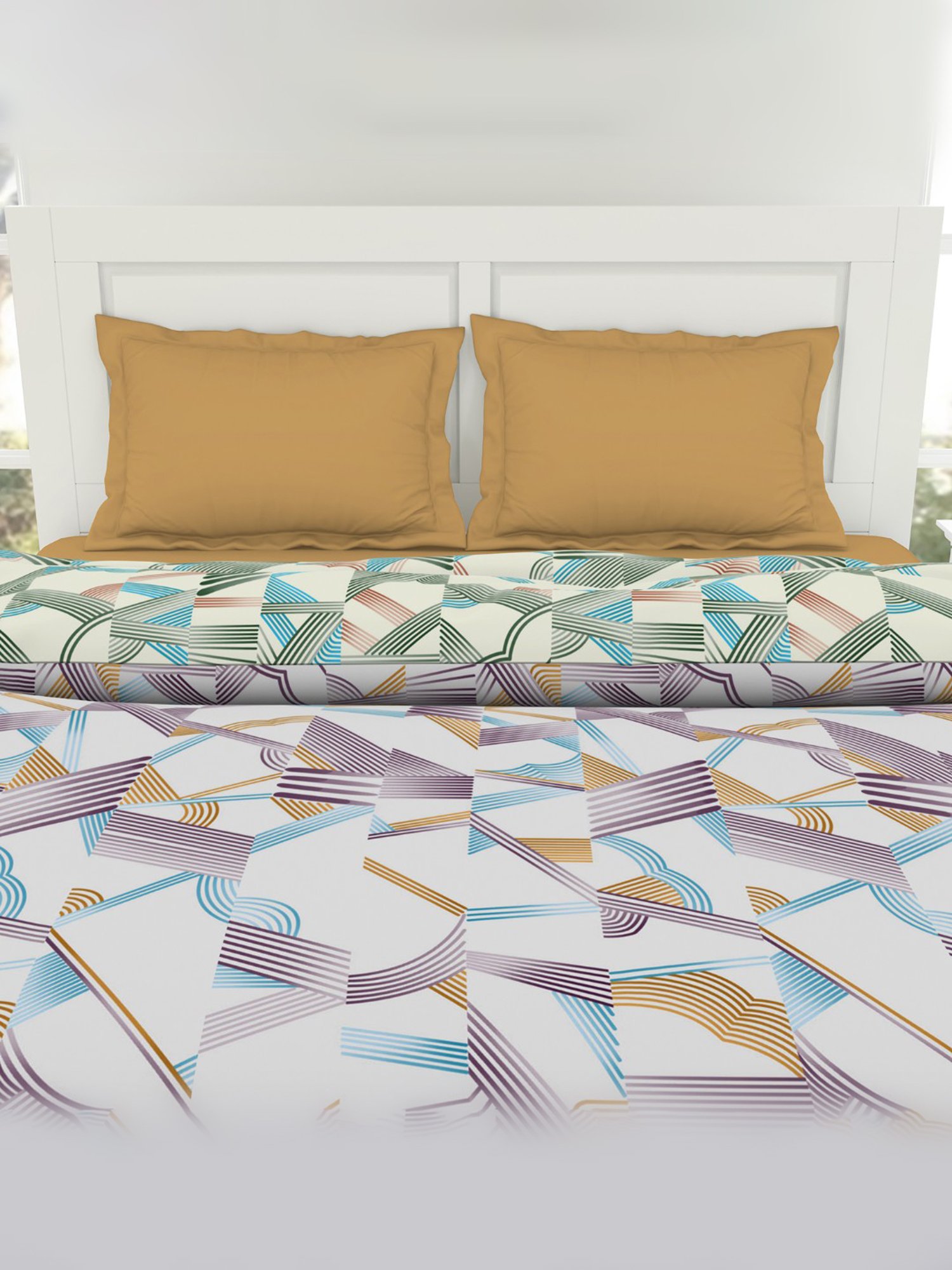 Spaces Blanc De Blanc Geometric White 144 TC Cotton Double Bed Quilt