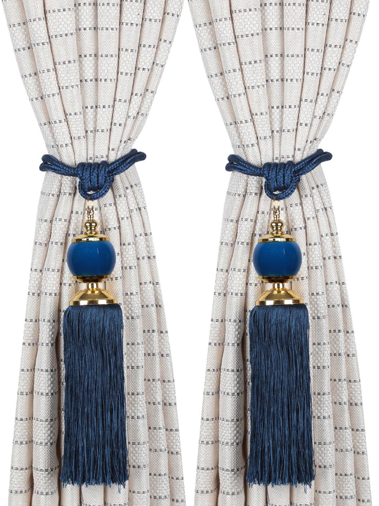 MODERN HOMES White Cotton Hand-Knotted Curtain Ropes - Set of 2