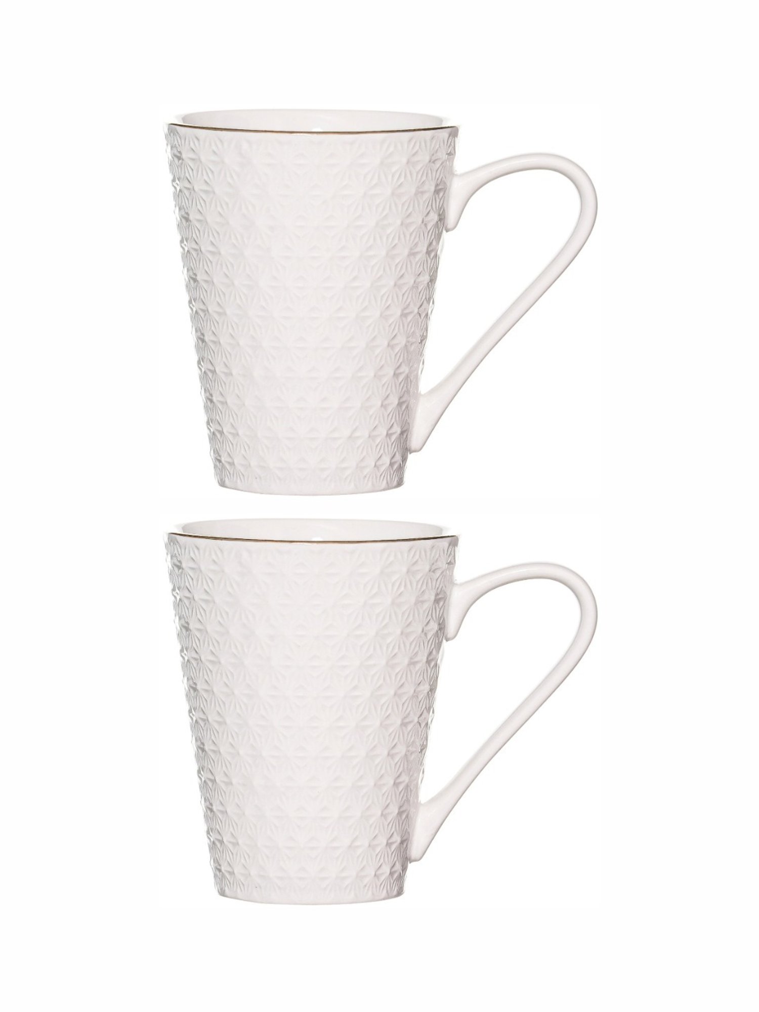 White Gold White Porcelain Emboss Coffee Mug - Set of 2