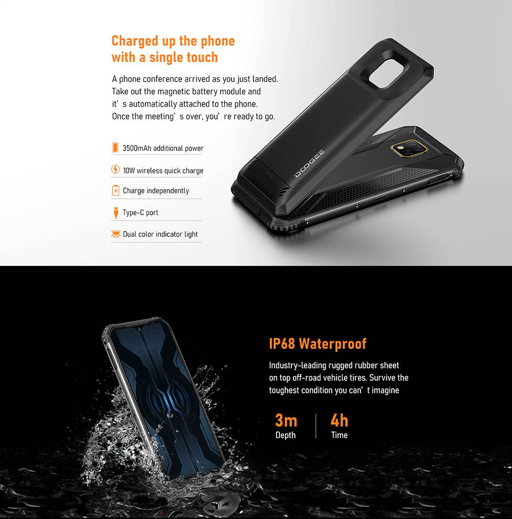 DOOGEE S95 PRO 8+256GB Rugged Smartphone Unlocked Outdoor 4G, Helio P90 Phones Dual SIM, Android 9.0 IP68 Waterproof, 48+8+8+16MP AI Cameras, 6.3 inch, 5150mAh+3500mAh, GPS/NFC/Wireless Charge