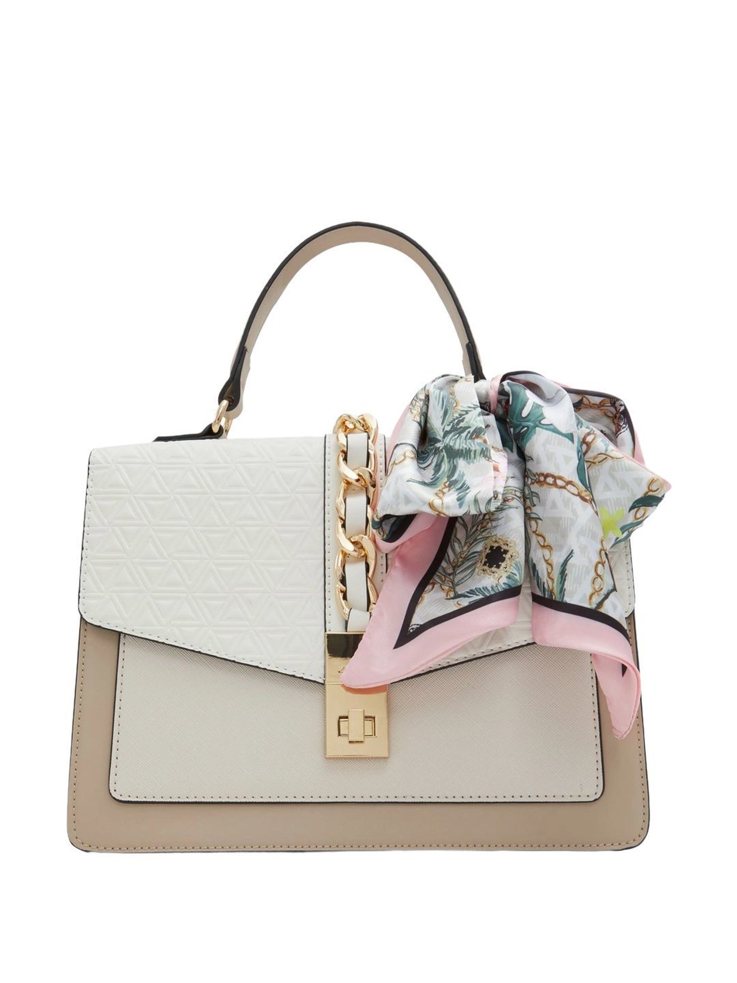 Aldo White & Beige Striped Medium Handbag