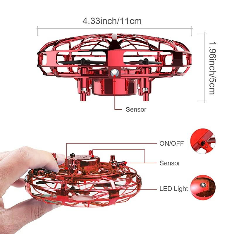 Drones for Kids amp Adults RC UFO Helicopter with LED Lights Hand Operated Easy Indoor Outdoor Small Orb Flying Ball Drone Toys Gifts for Beginners Boys amp GirlsRed