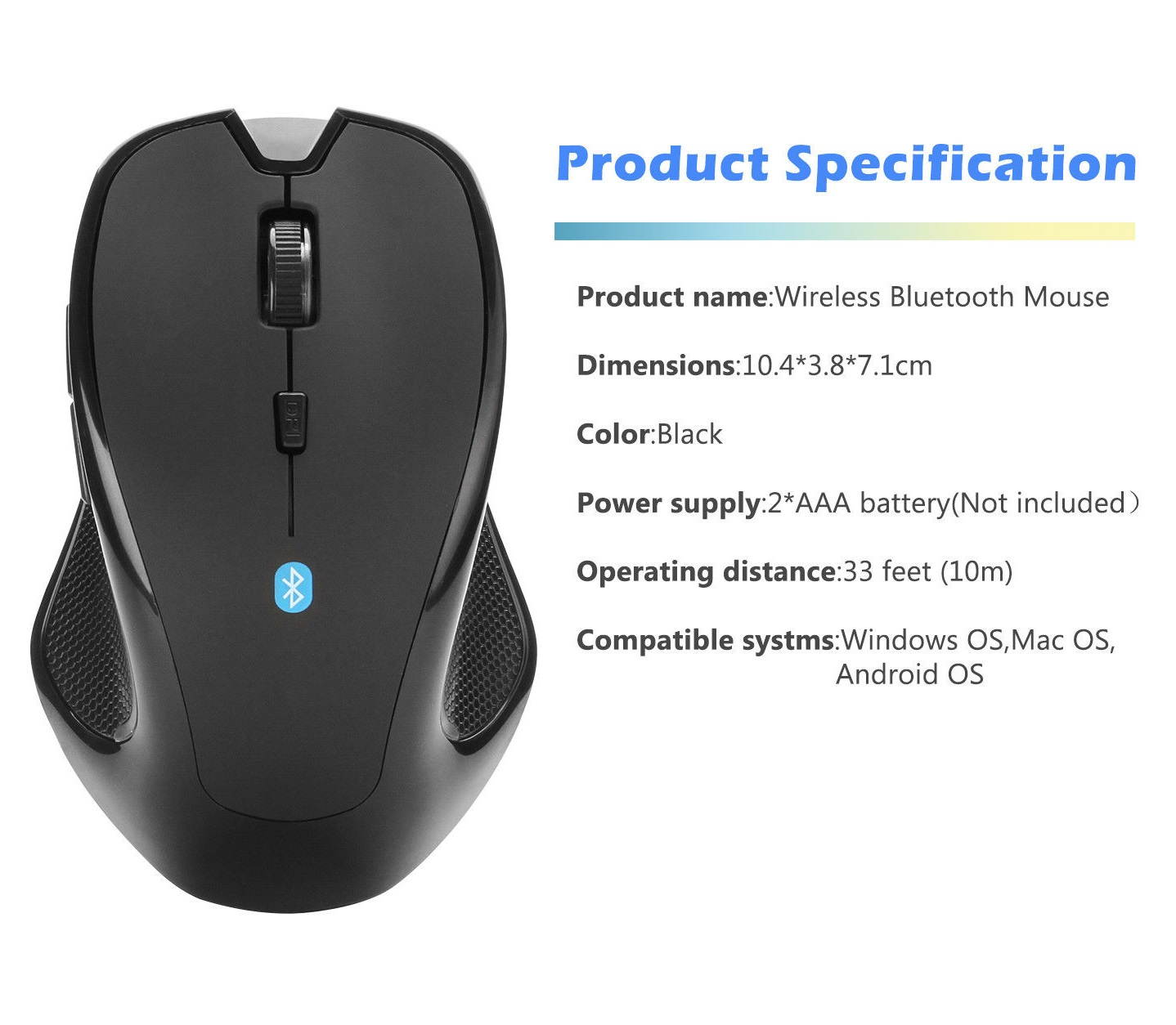Bluetooth Wireless Mouse Optical Mice for PC Mac Android OS Tablets Black