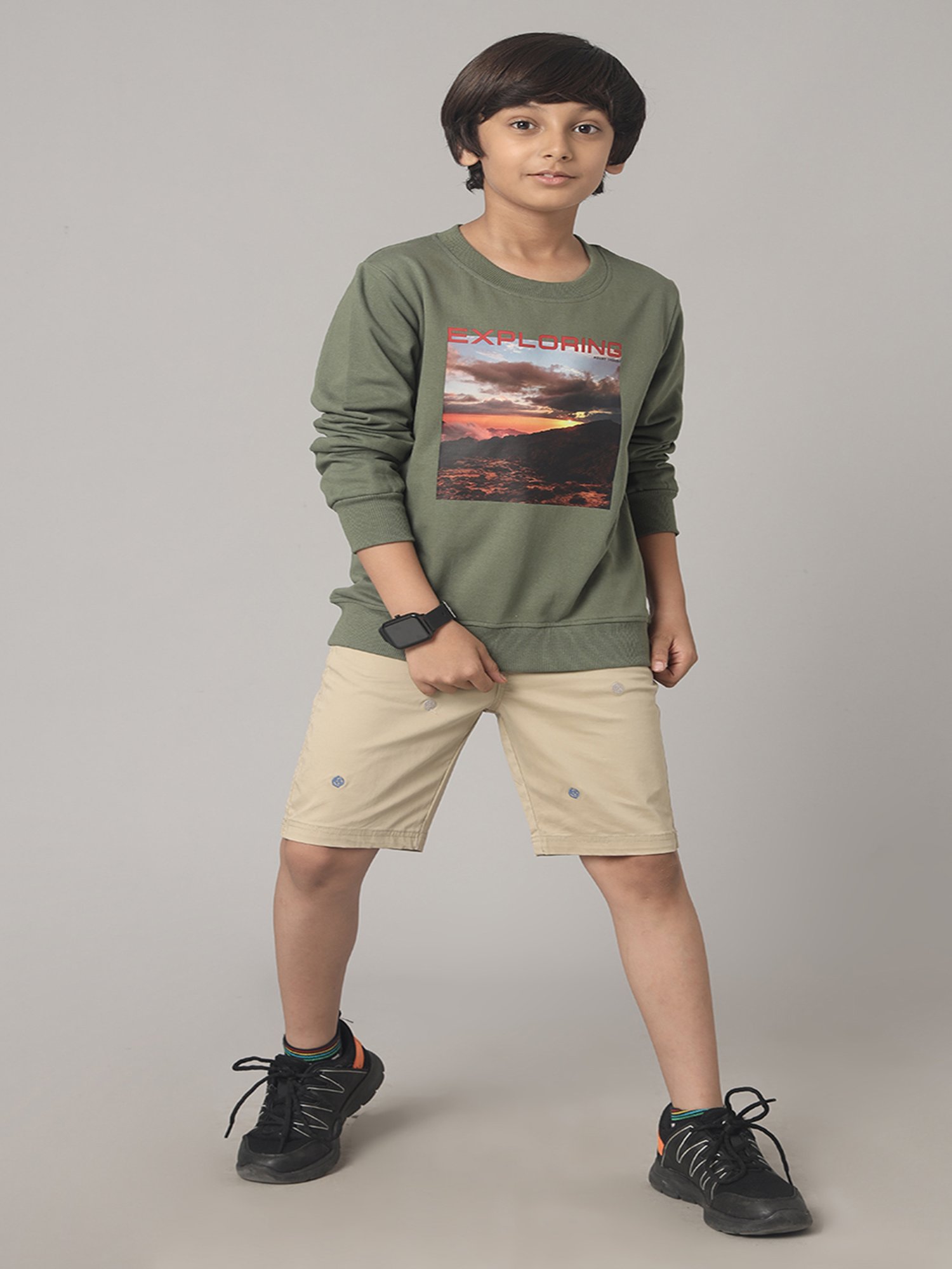 Under Fourteen Only Kids Green Printed Full Sleeves Sweatshirt