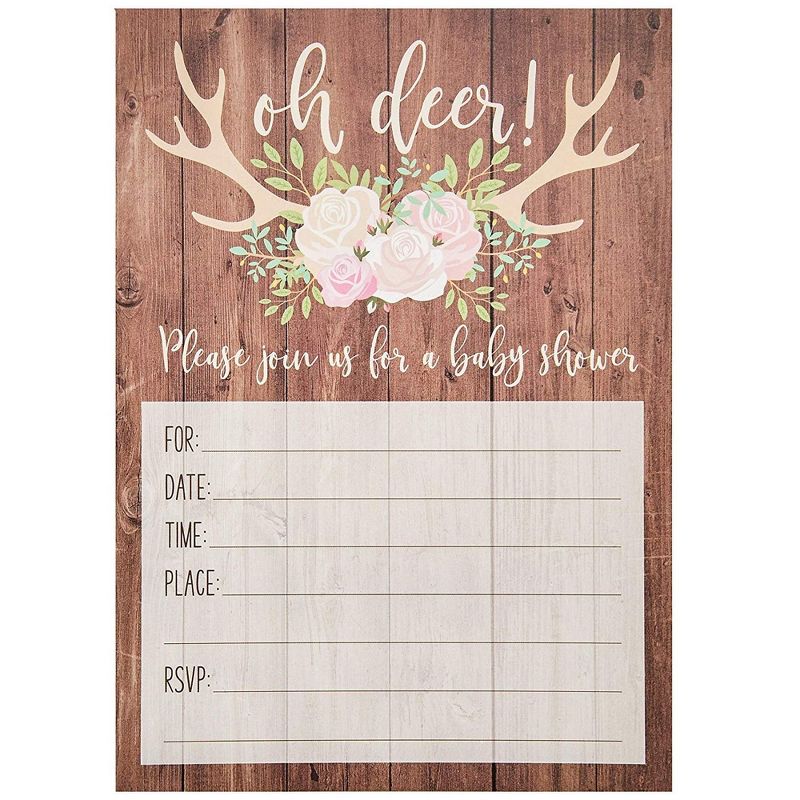 Sparkle and Bash Oh Deer Rustic Woodland Baby Shower Invitations and Envelopes (36 Pack)