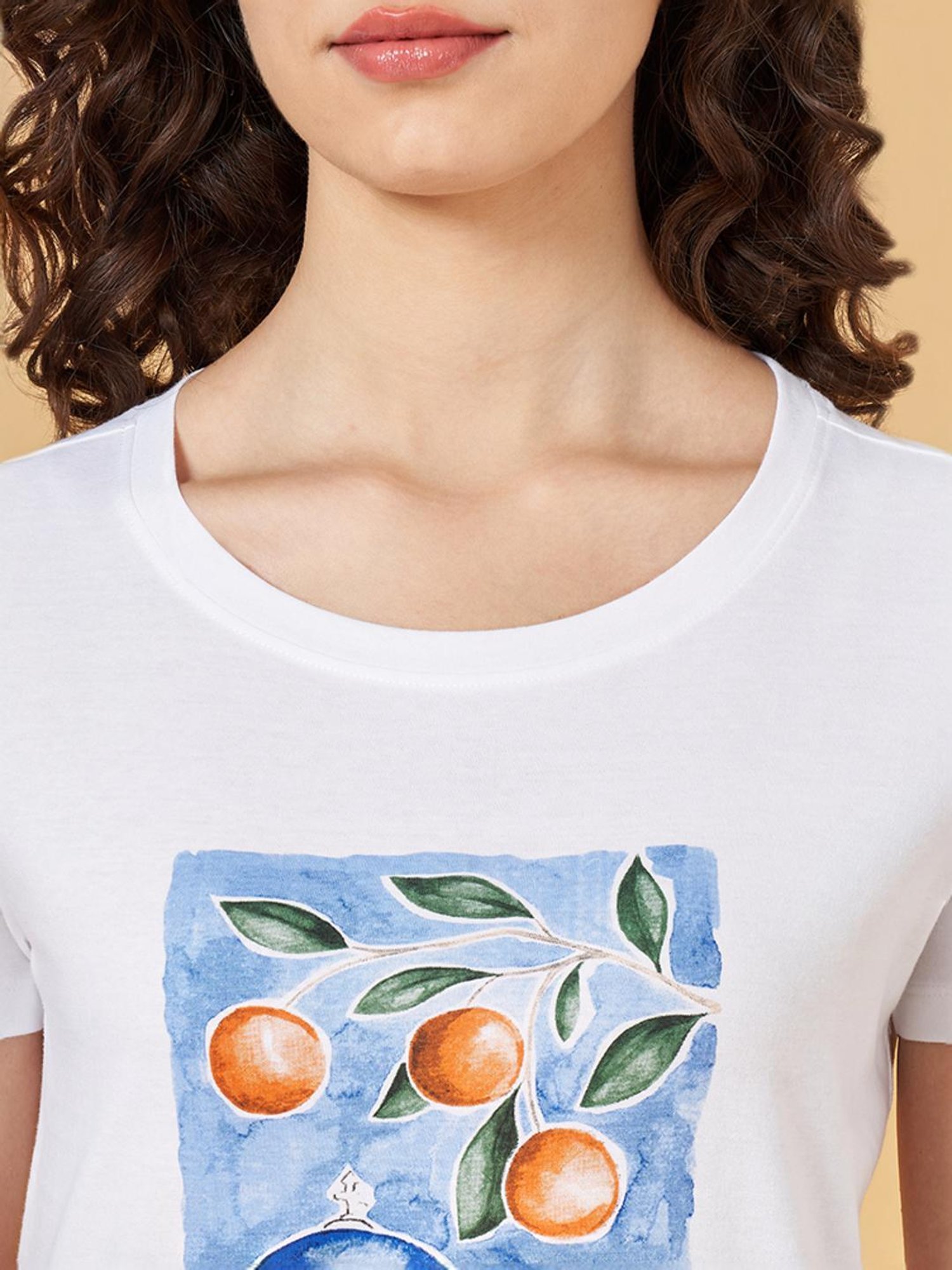 Honey by Pantaloons White Cotton Printed T-Shirt