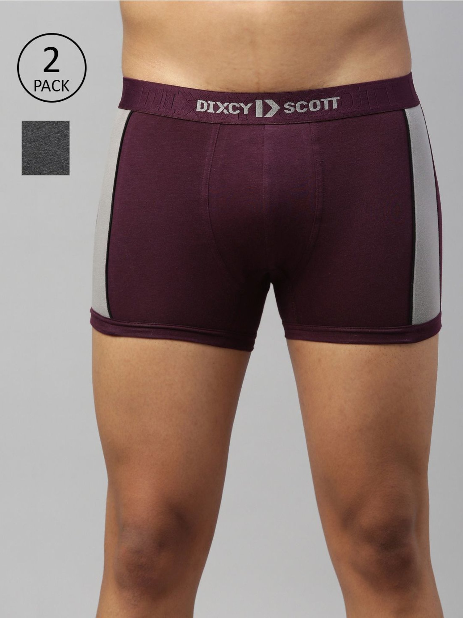 DIXCY SCOTT MAXIMUS Charcoal Melange & Wine Regular Fit Trunks - Pack Of 2