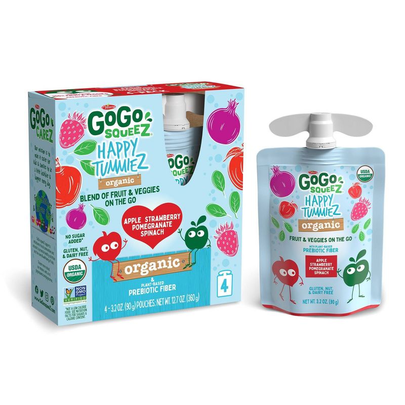 GoGo SqueeZ Happy TummieZ Organic Apple Strawberry Pomegranate Spinach - 12.8oz/4ct