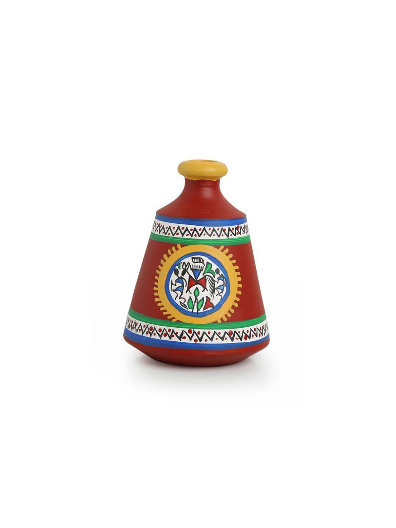 ExclusiveLane 'Warli Red Matkis' Hand-Painted Vases Combo In Terracotta (Set of 3)