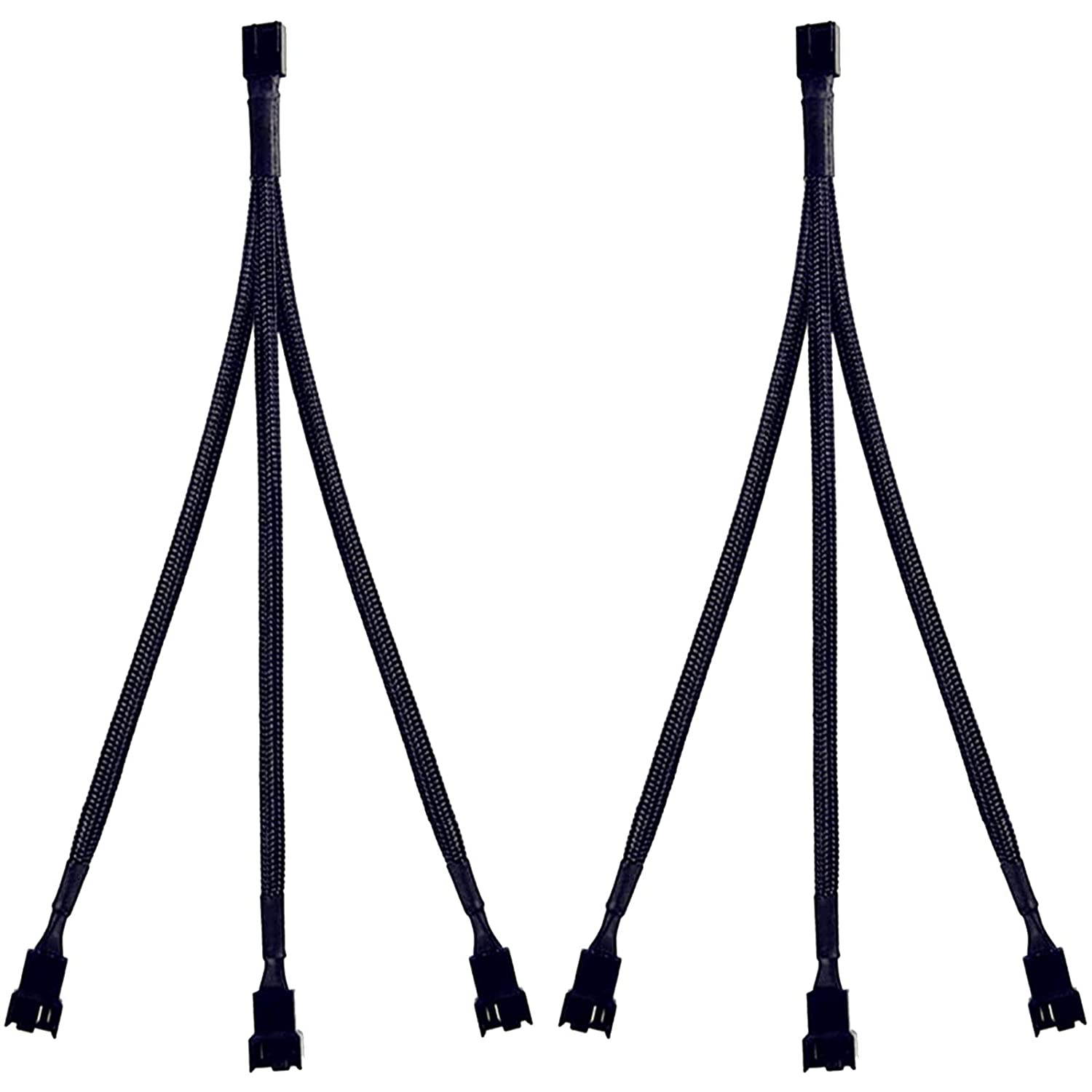 2 Pack 4-Pin PWM Fan Splitter Cable, Sleeved Braided Adapter Computer PC Fan Power Extension Cable 1 to 3 Converter for Computer ATX Case 4-Pin/3-Pin Cooling Fan Cable (10.6" 1 to 3)