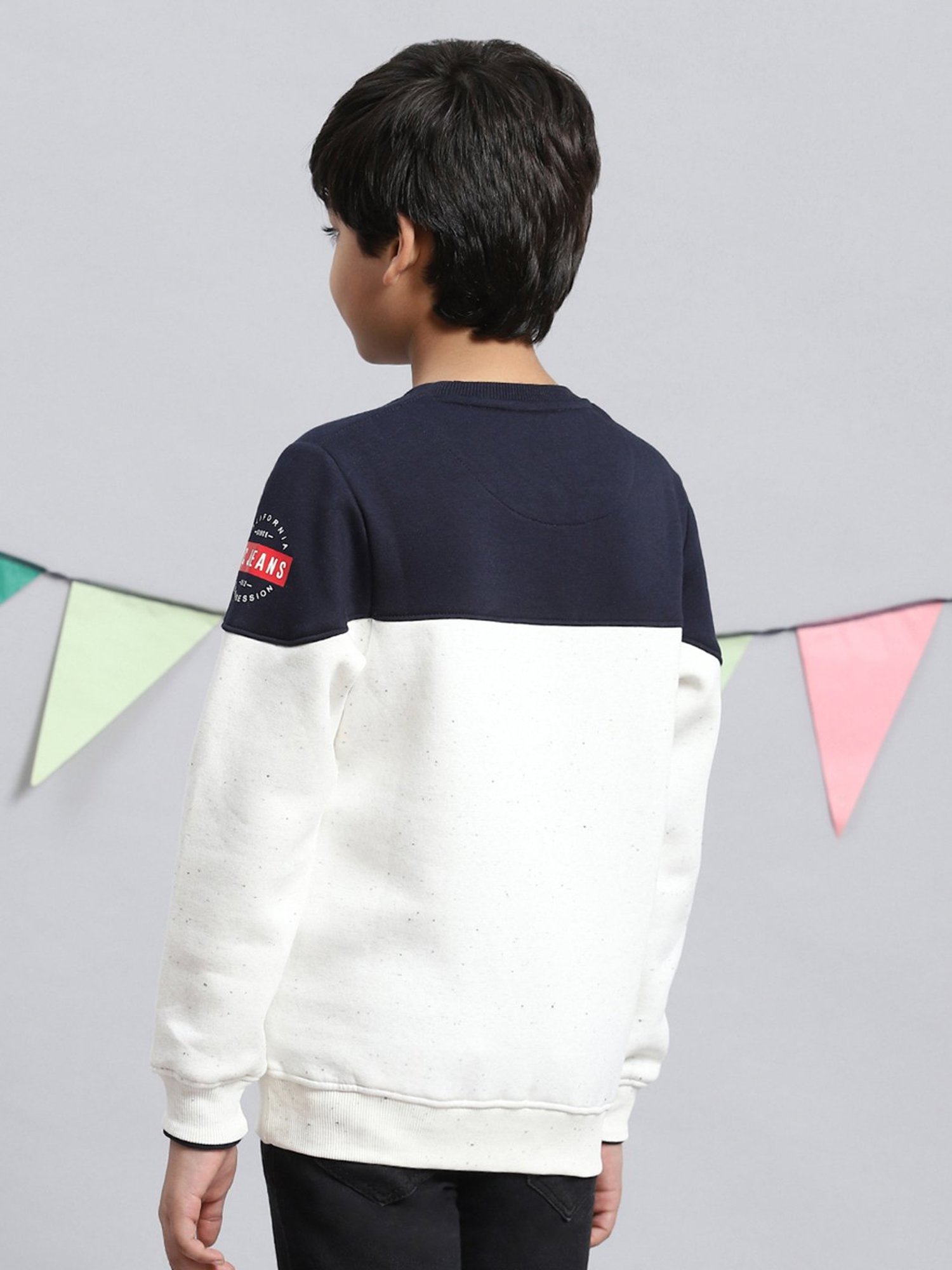 Monte Carlo Kids Off White & Navy Printed Full Sleeves Sweatshirt