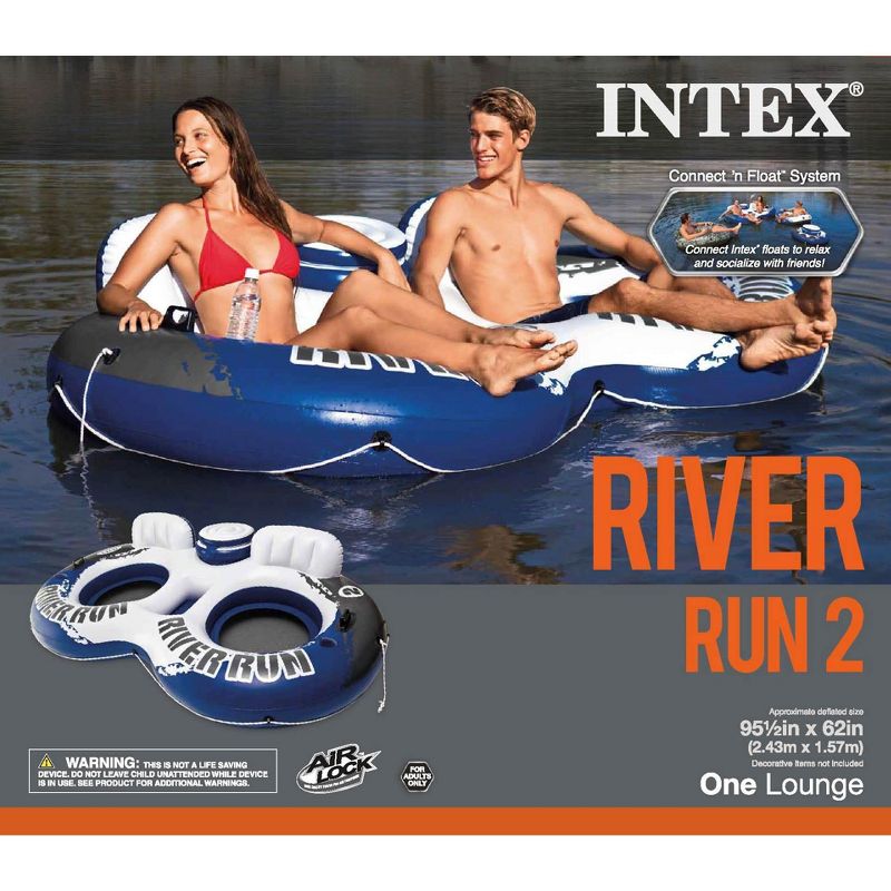INTEX River Run II 2-Person Water Tube Float w/ Cooler & Quick Fill Air Pump