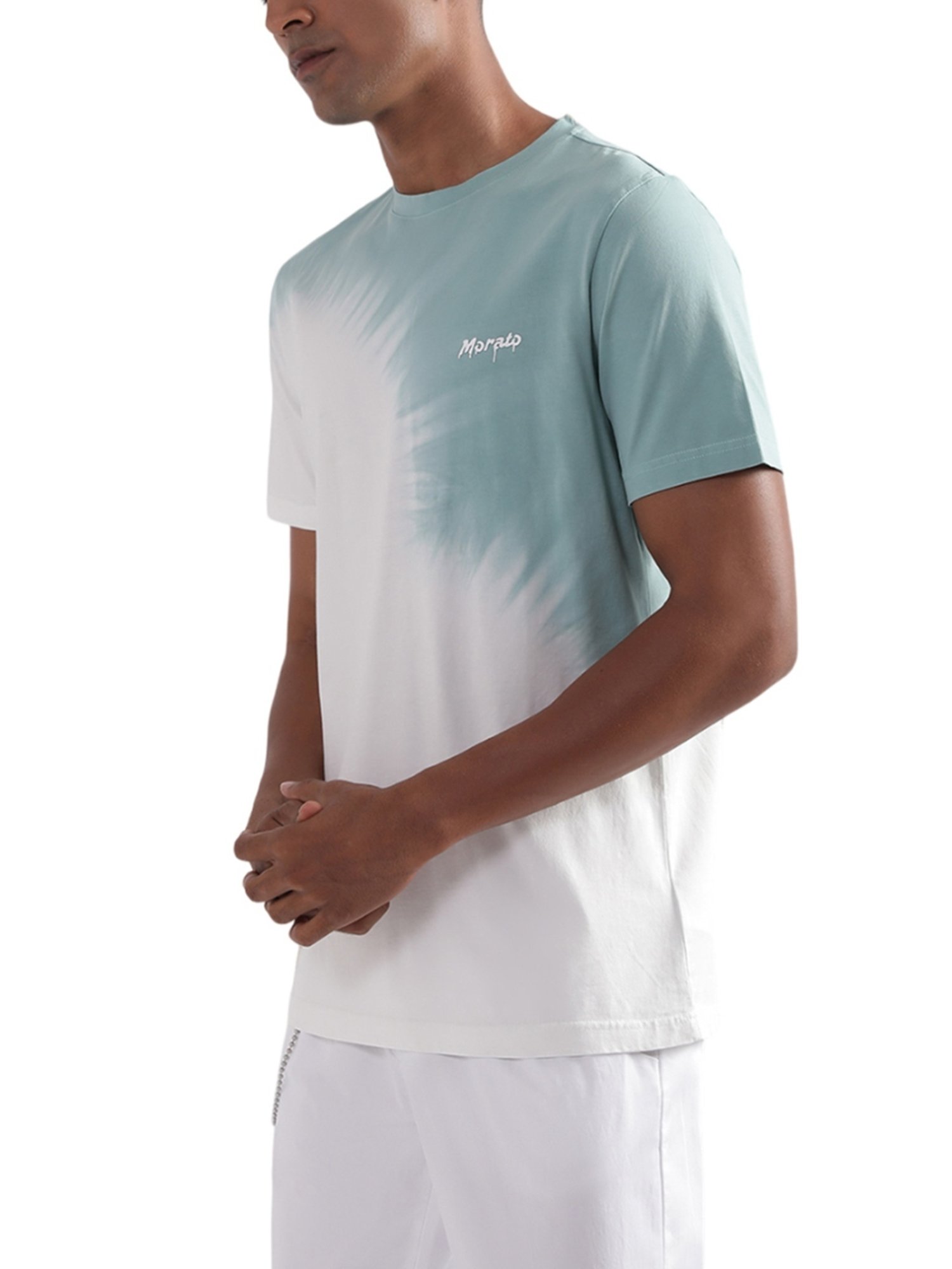 Antony Morato Turquoise Cotton Regular Fit Printed T-Shirt