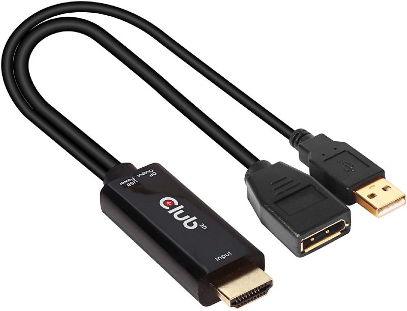 Club 3D 4K 60Hz HDMI to DisplayPort Video Adapter w/USB Power - HDMI 2.0 (Male) to DP 1.2 (Female) Active Monitor Converter (CAC-1331)