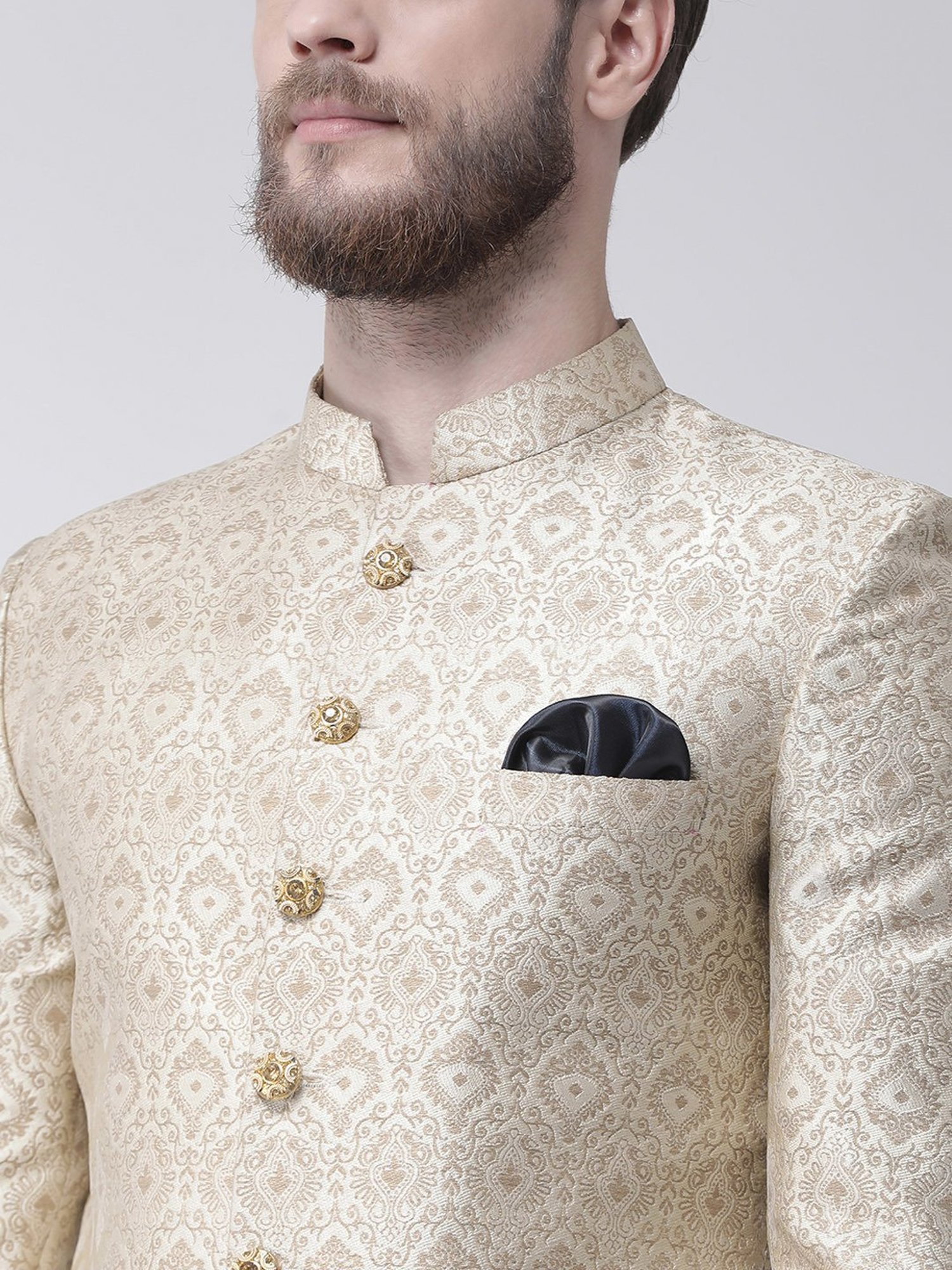 Benstoke Black & Maroon Regular Fit Sherwani Set