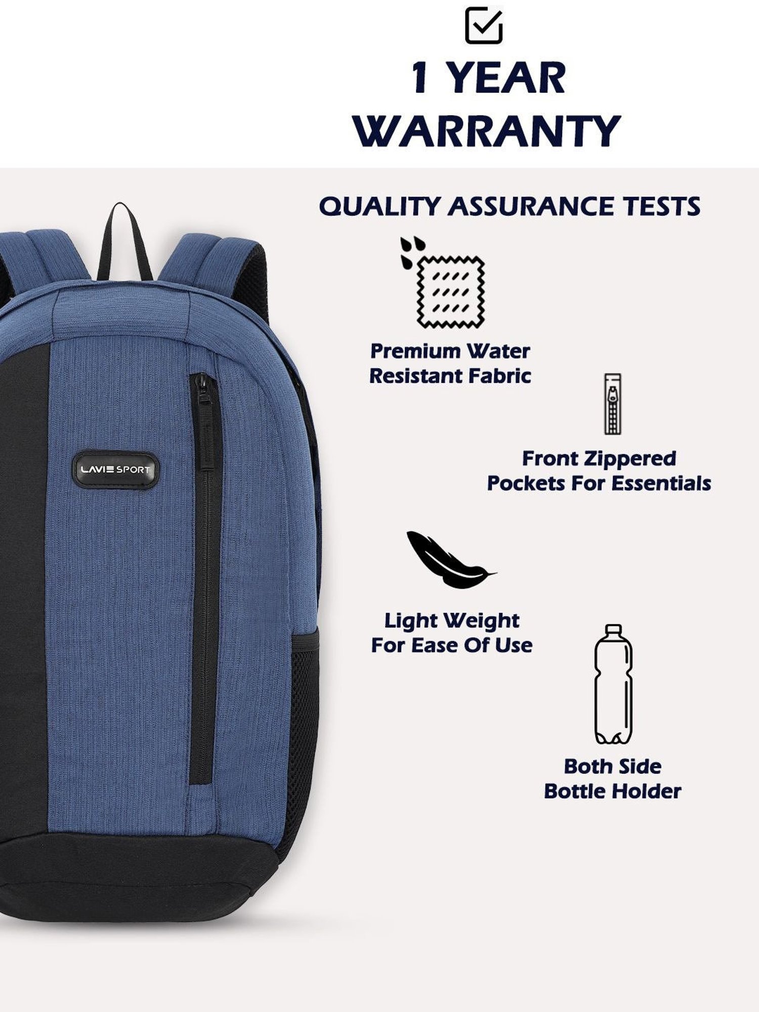 Lavie Sport 22L Edge Casual Backpack for Girls and Boys|Men & Women (Navy)