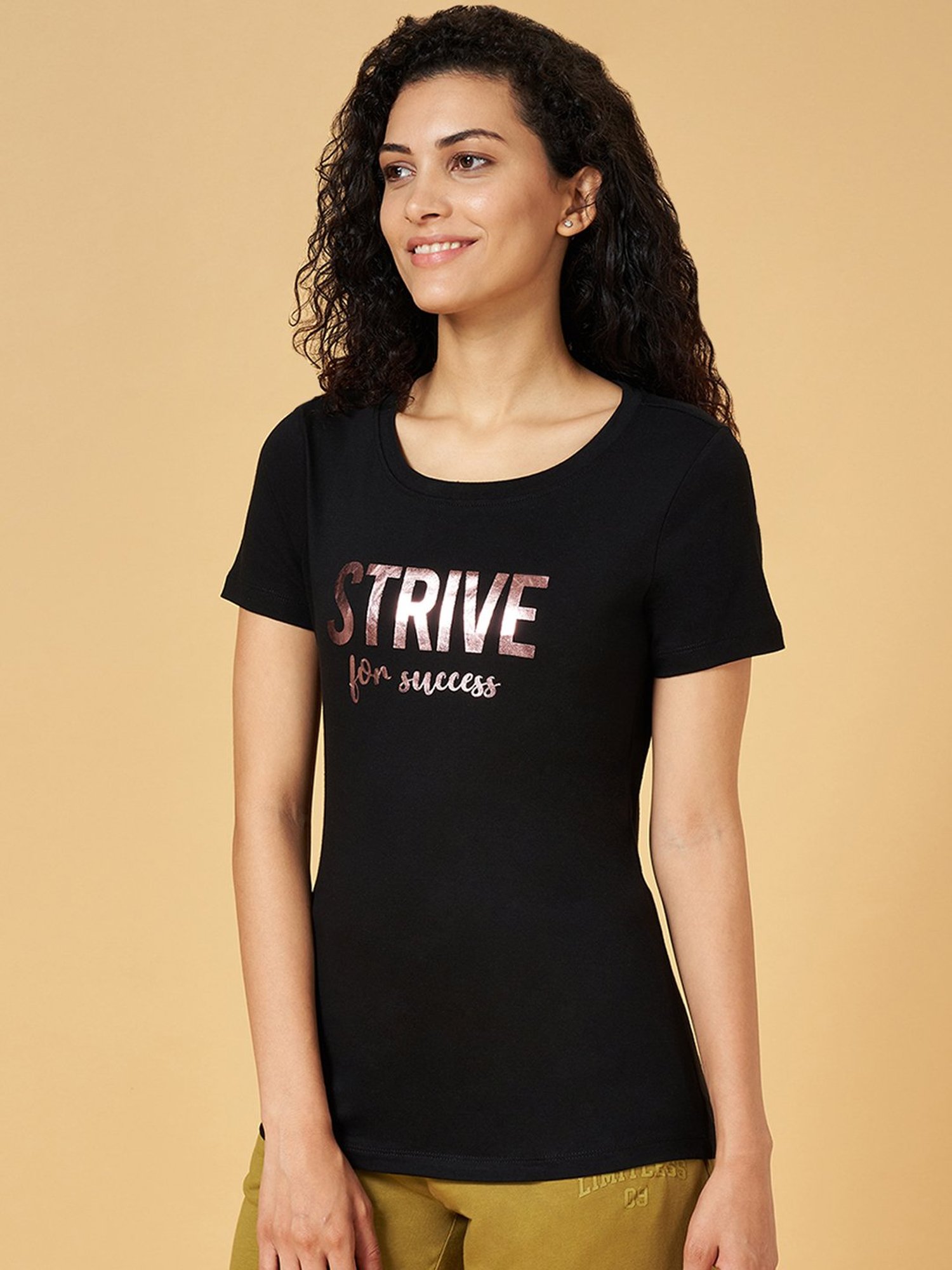 Ajile by Pantaloons Black Cotton Graphic Print Sports T-Shirt