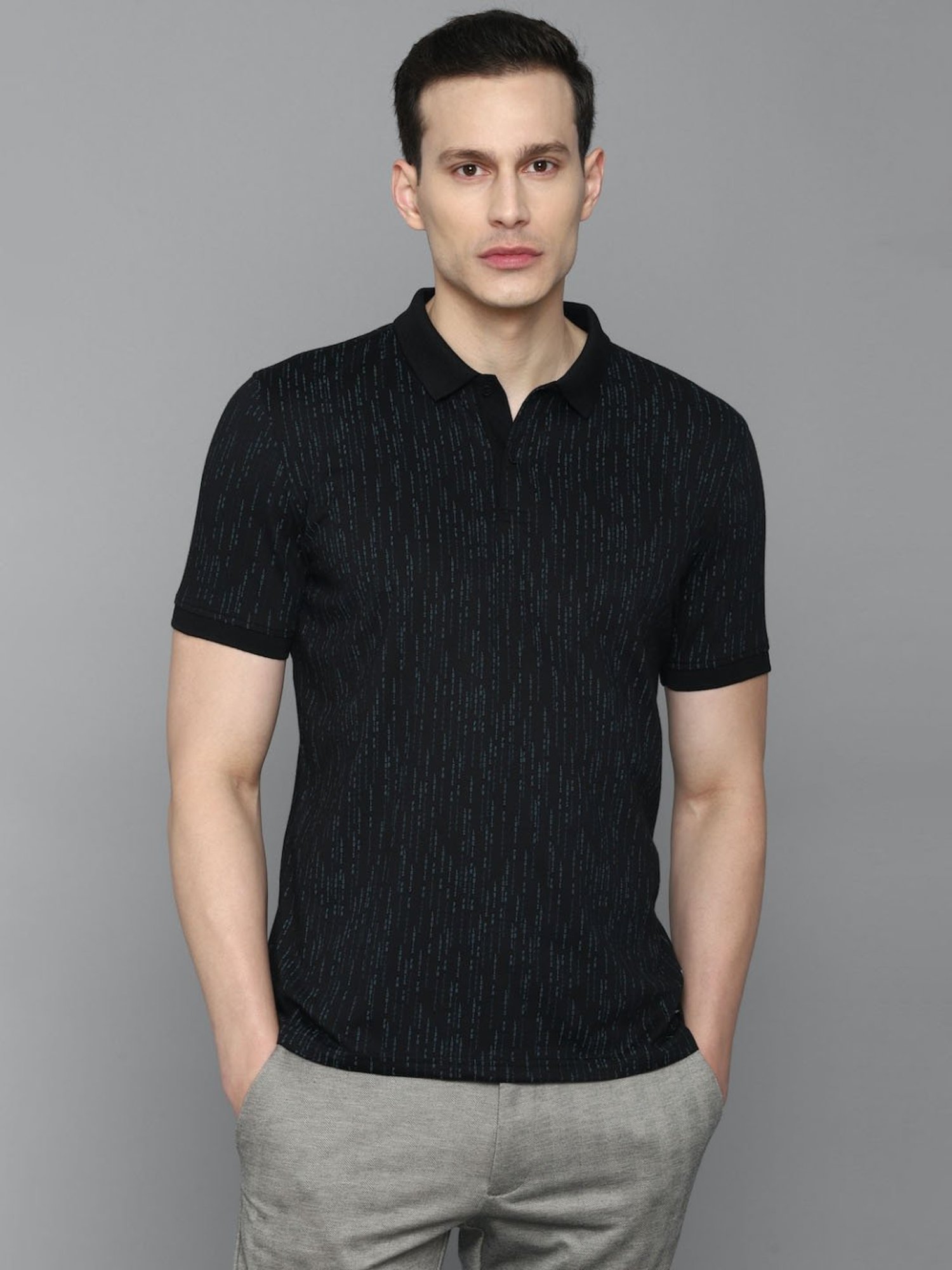 Louis Philippe Sport Black Cotton Slim Fit Printed Polo T-Shirt