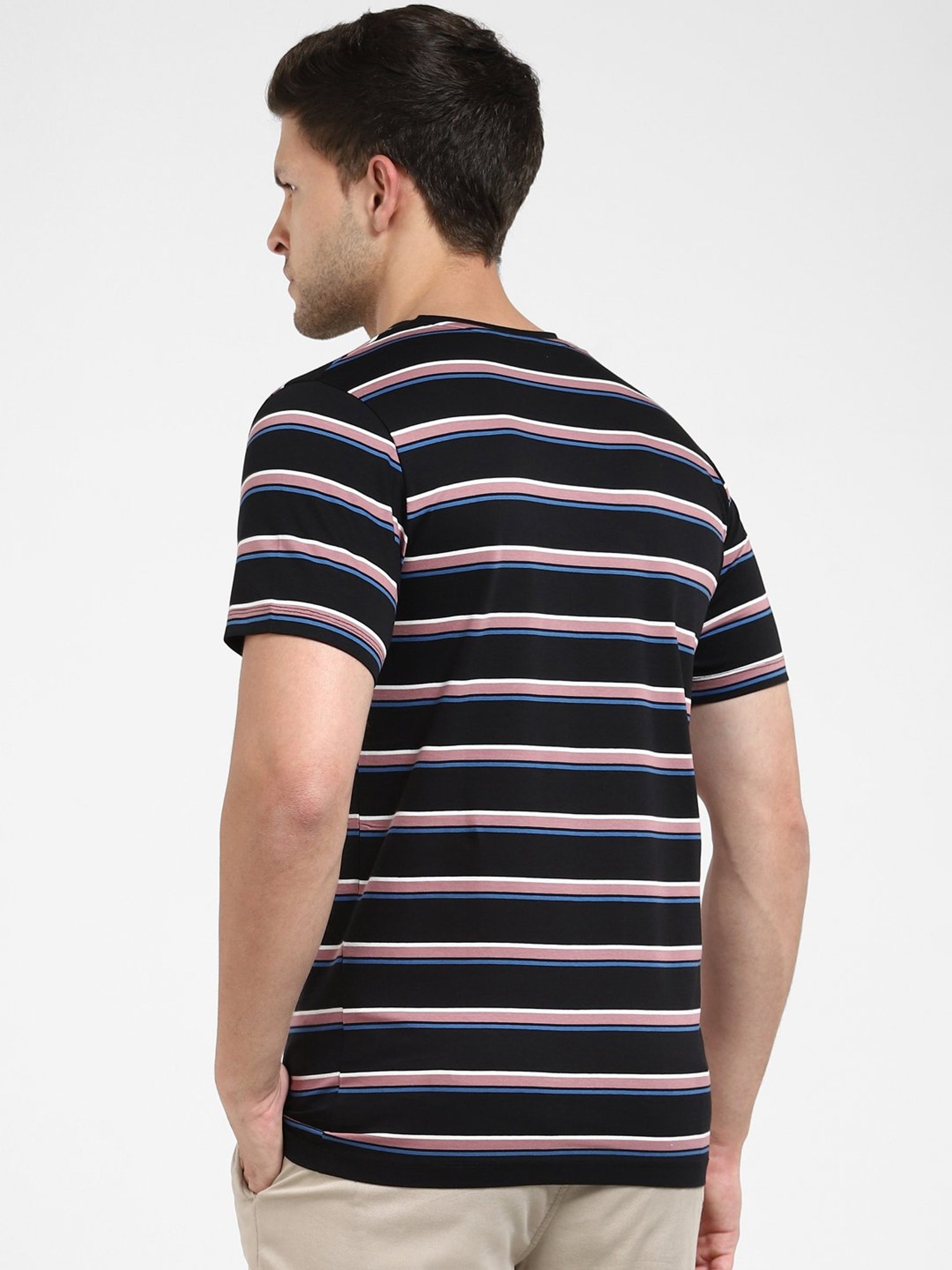 SELECTED HOMME Black Slim Fit Striped Crew T-Shirt