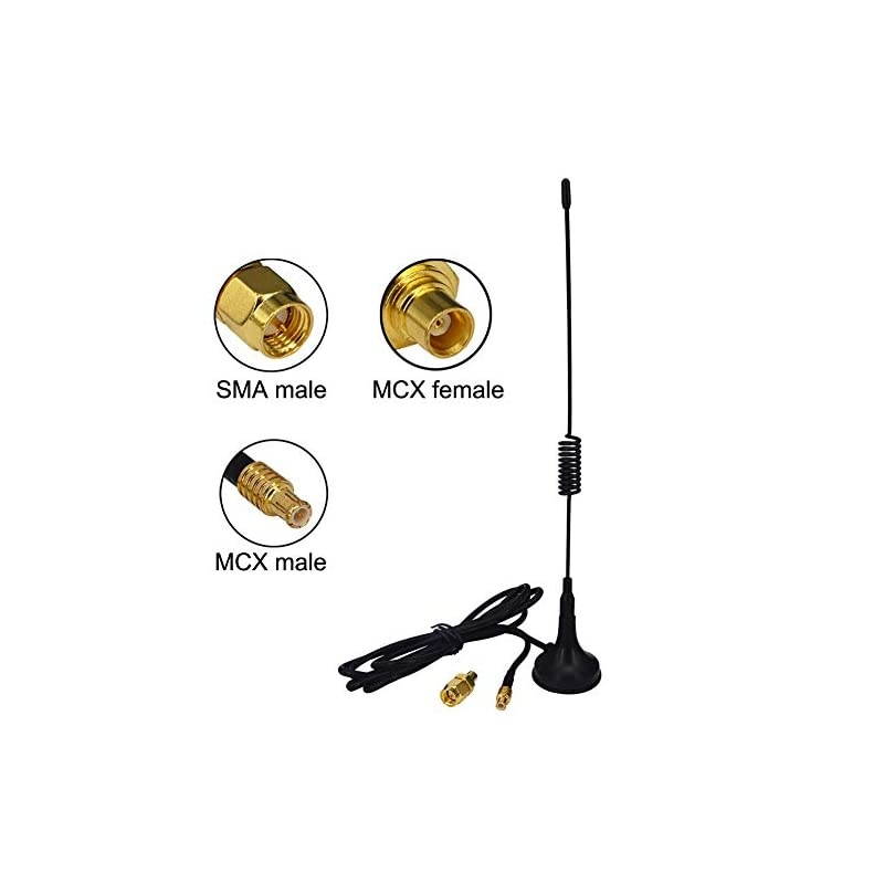1090Mhz Antenna MCX Plug Connector 2.5dbi Gains ADS-B Aerial with Magnet Base RG174 1M+MCX Female to SMA Male Adapter Connector