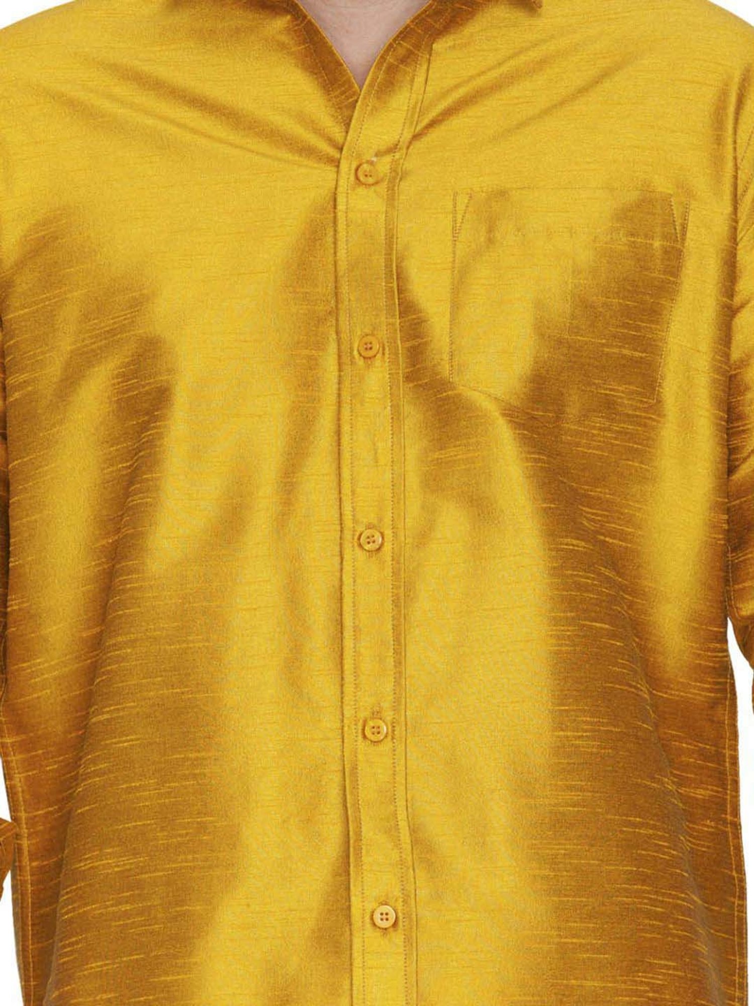 Vastramay Mustard & White Regular Fit Ethnic Shirt With Mundu