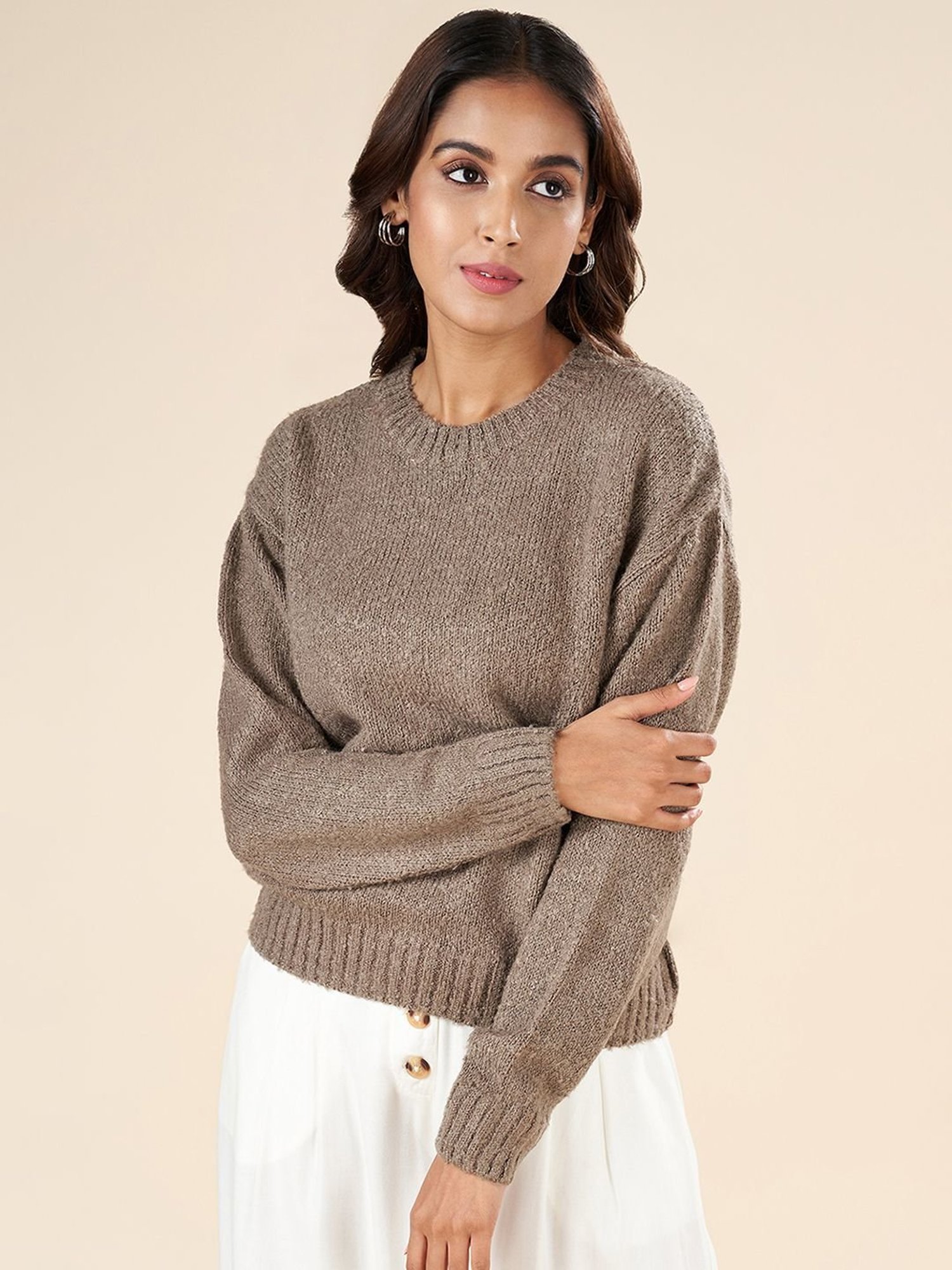 Akkriti by Pantaloons Grey Self Pattern Sweater