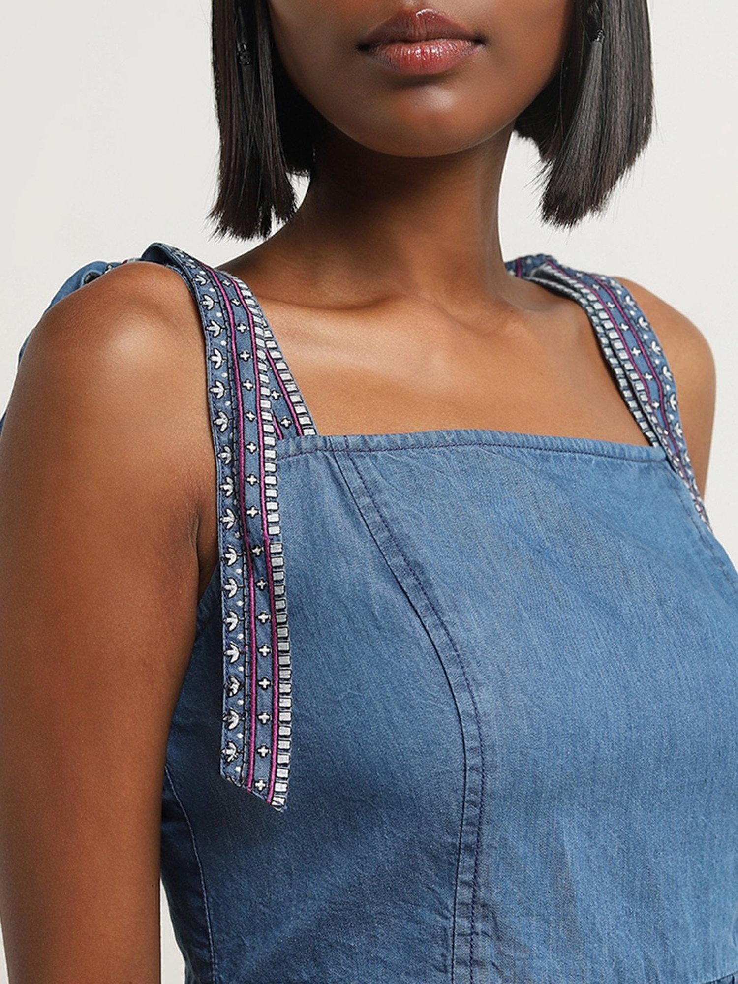 Bombay Paisley by Westside Blue Peplum Denim Top