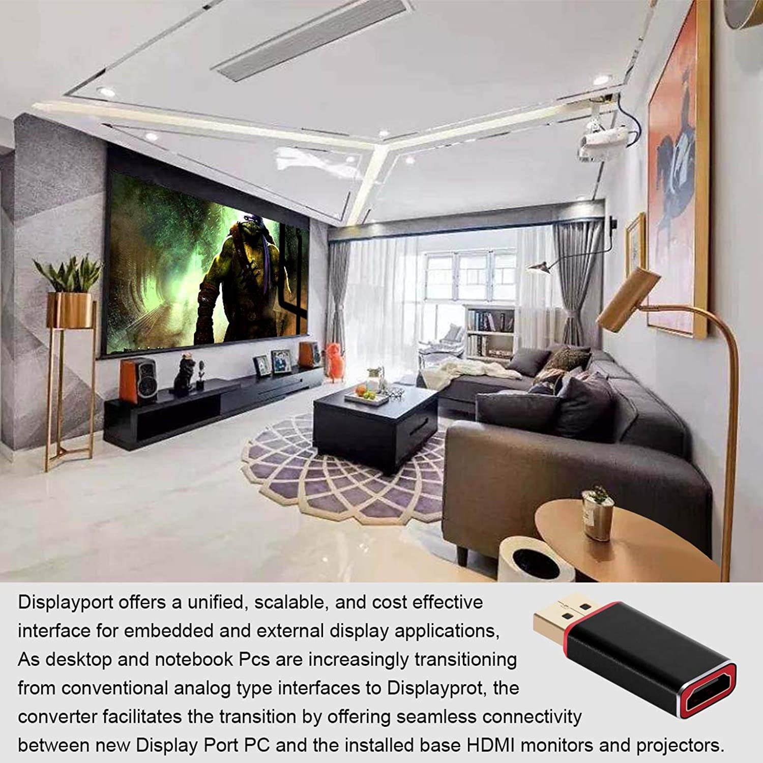 FREEGENE Displayport to HDMI Adapter 4K2K Gold Plated Male DP to Female HDMI Converter Aluminum Alloy