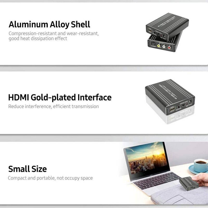 Docooler HDMI Converter HDMI to AV&SVideo Converter 4K UHD Image Quality Audio Video Synchronous Transmission Plug and Play US Plug