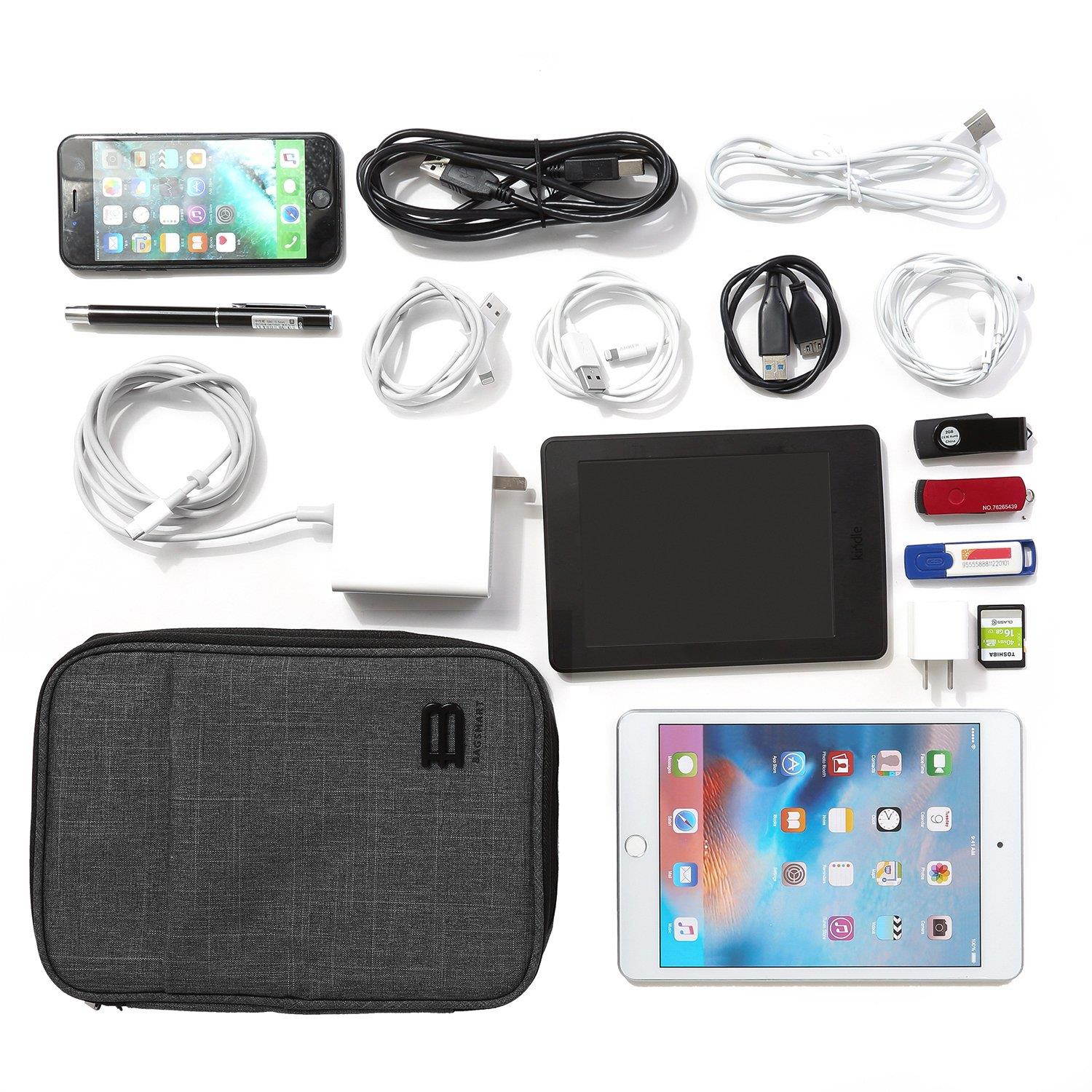 BAGSMART Double-Layer Travel Cable Organizer Electronics Accessories Cases for Cables, iPhone, Kindle Charge, Camera Charger, MacBook Charger, Black