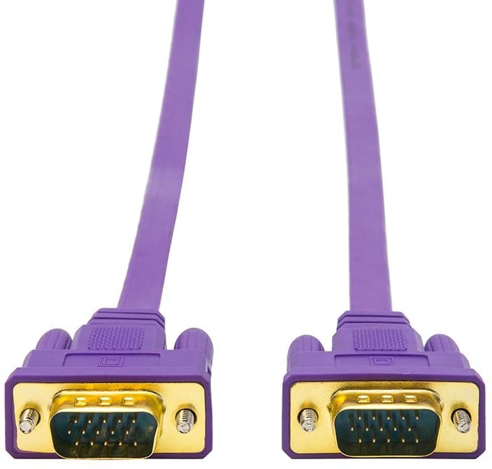 DTECH 50ft Thin VGA Cable Male to Male 15 Pin SVGA Computer Monitor Cord Flat Slim Adapter with Screws (50 Feet Purple)
