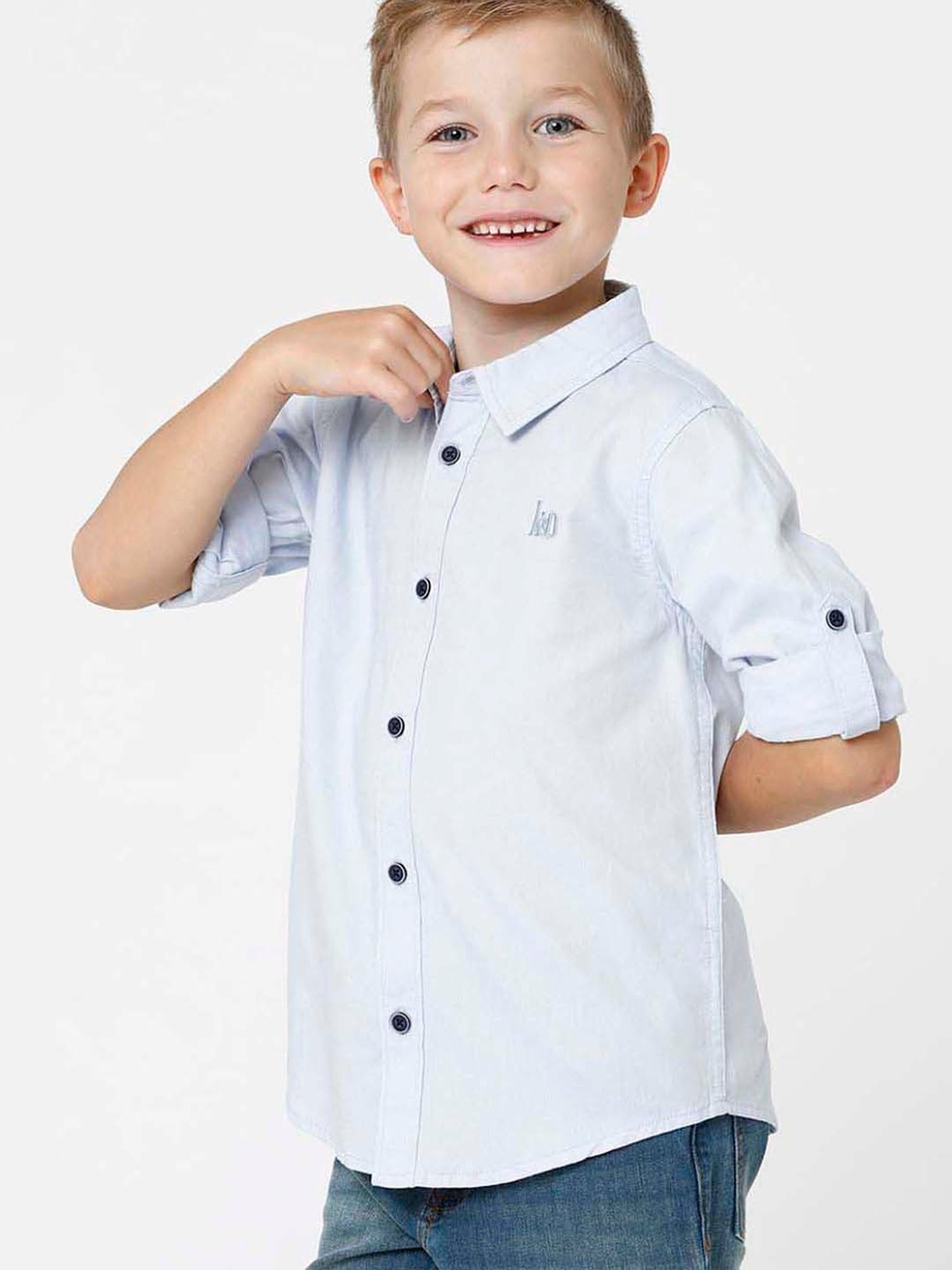 Kate & Oscar Kids Blue Cotton Regular Fit Full Sleeves Shirt