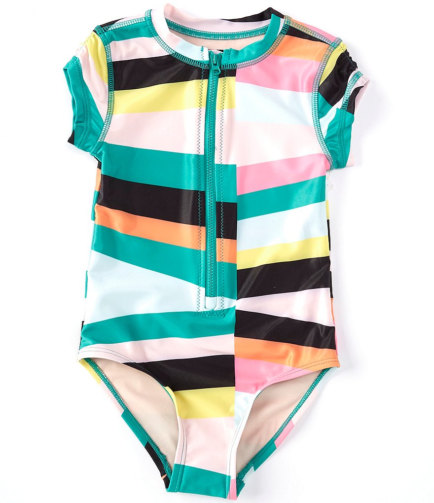 Tea Collection Little Girls 2-6 Tropical Lillies Chevron Rashguard One-Piece Swimsuit