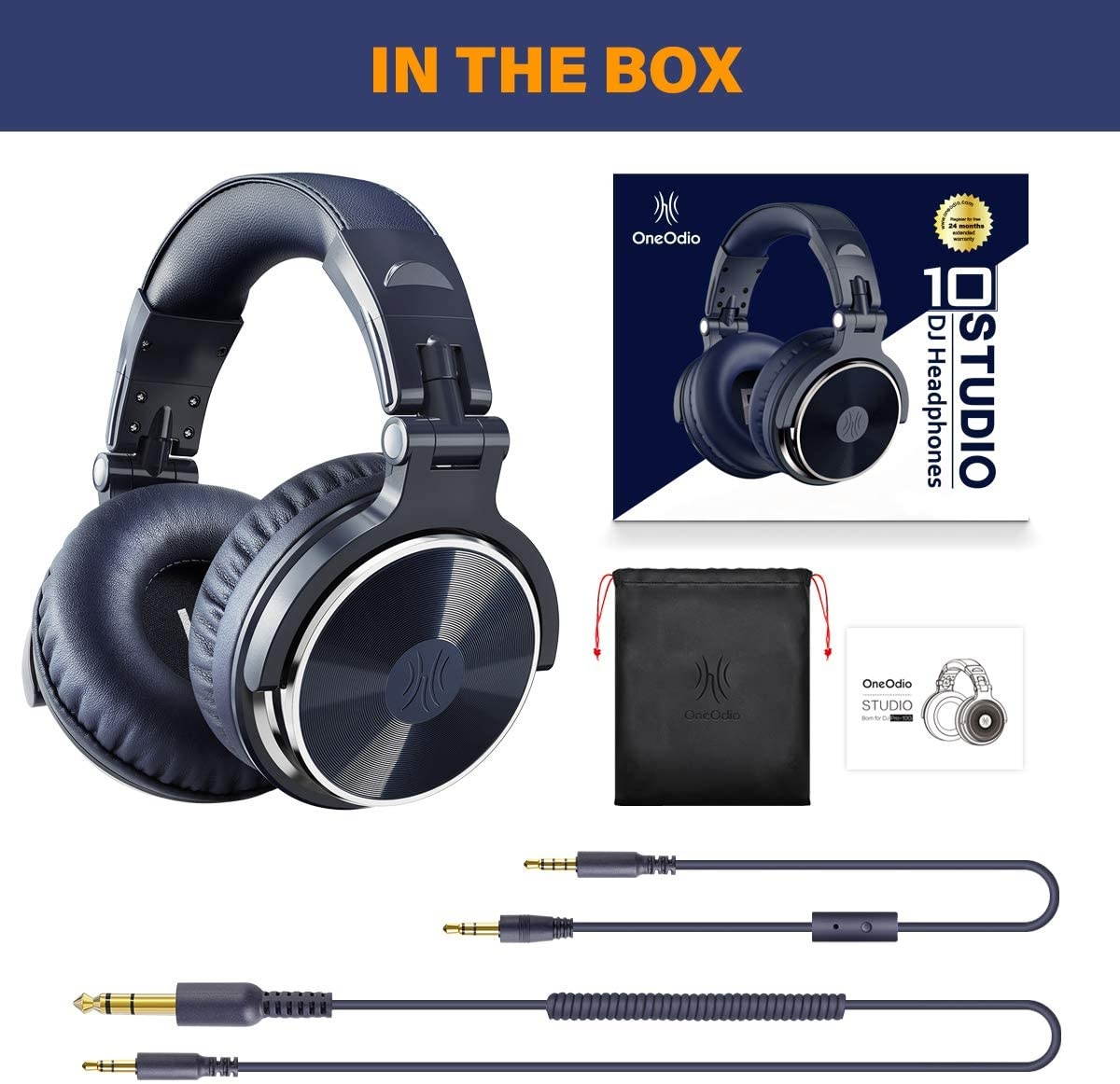 OneOdio Over Ear Headphone Wired Bass Headsets with 50mm Driver Foldable Lightweight Headphones with Share Port and Mic for Recording Monitoring Mixing Podcast Guitar PC TV (Dark Blue)