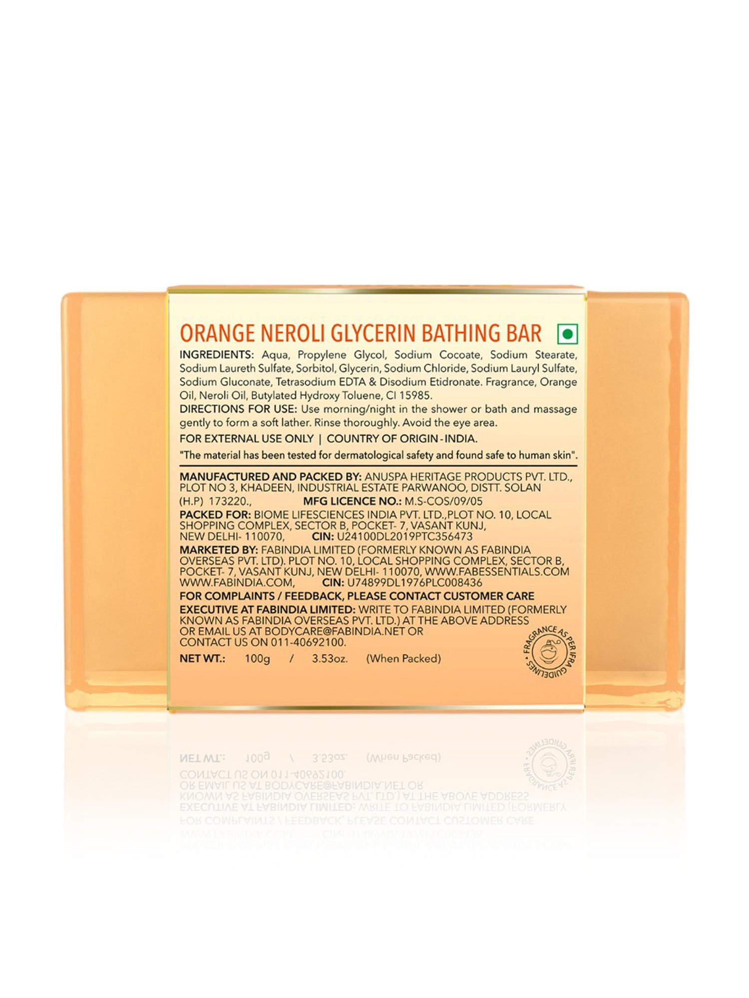 Fabessentials Orange Neroli Glycerin Bathing Bar - 100 gm