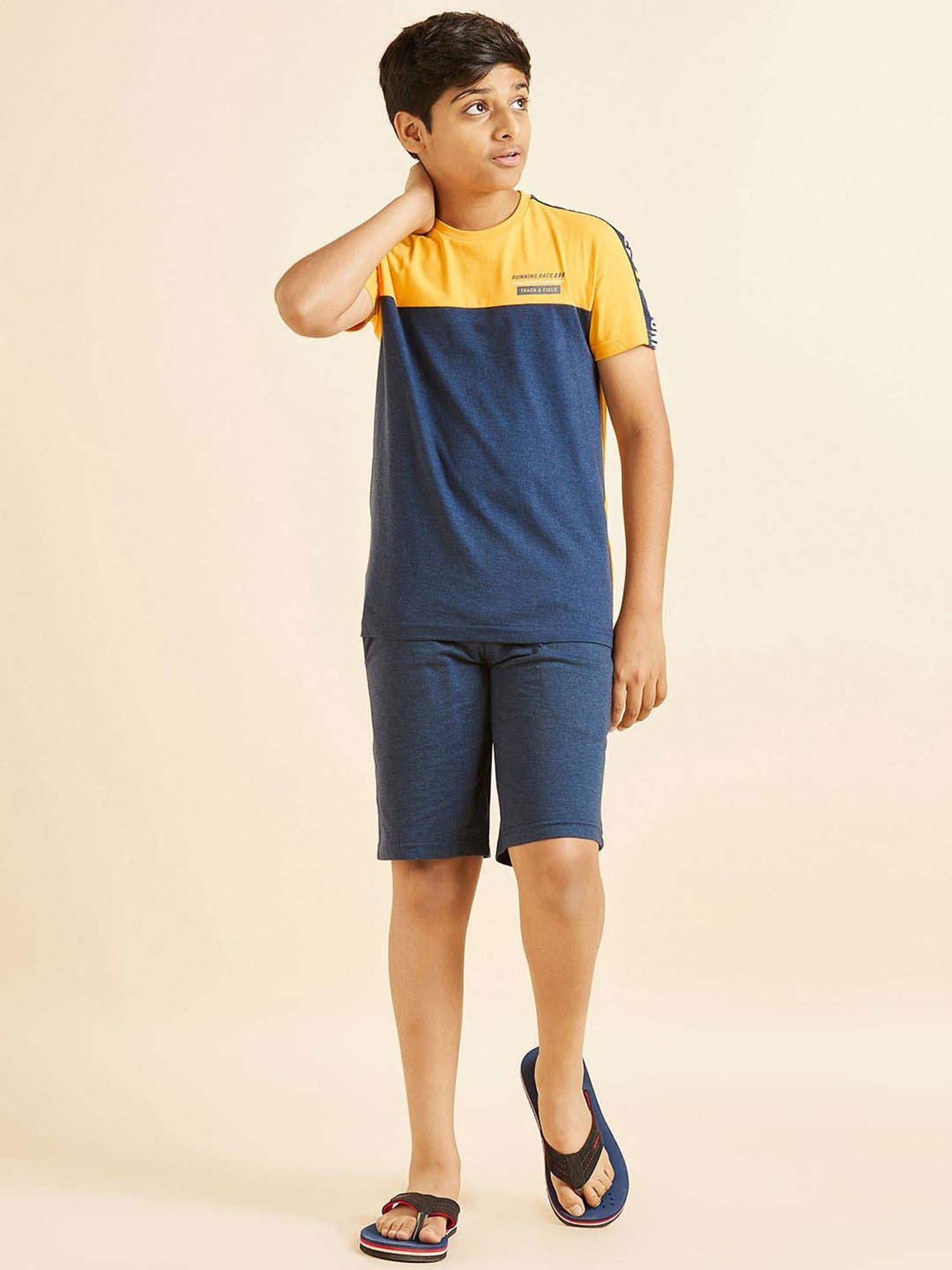 Sweet Dreams Kids Blue & Yellow Cotton Printed T-Shirt Set