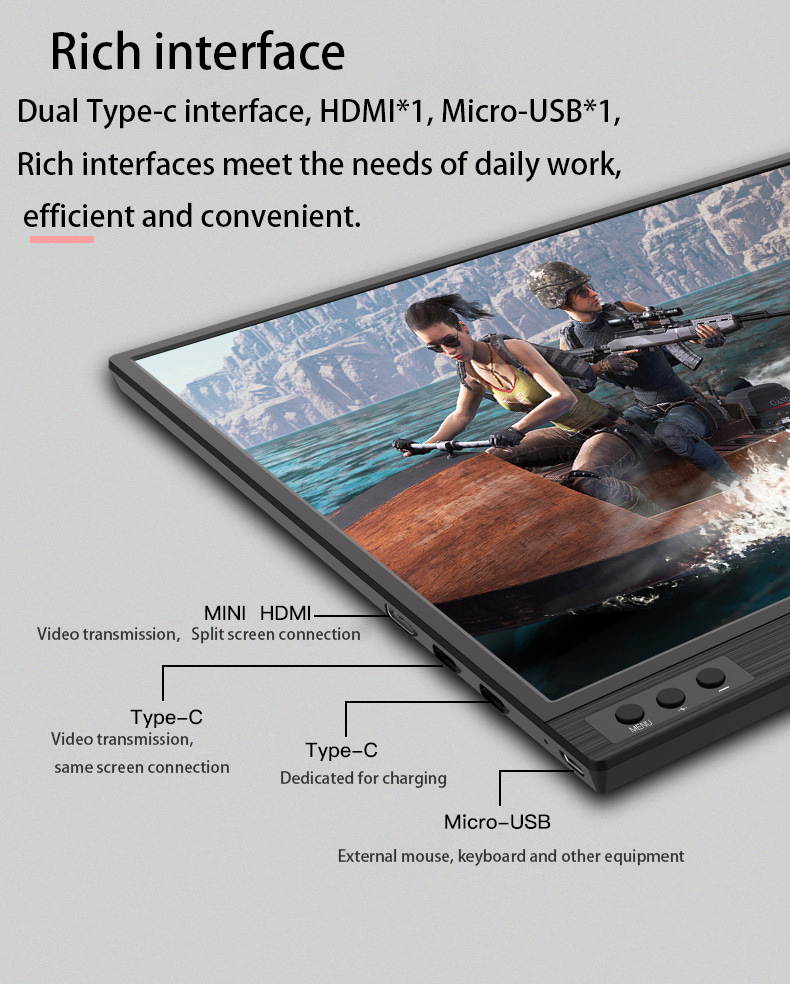 Global portable display 15.6-inch touch full HD computer monitor USB C dual monitor with speakers, gaming monitor for PS3 PS4 Xbox Nintendo Raspberry Pi