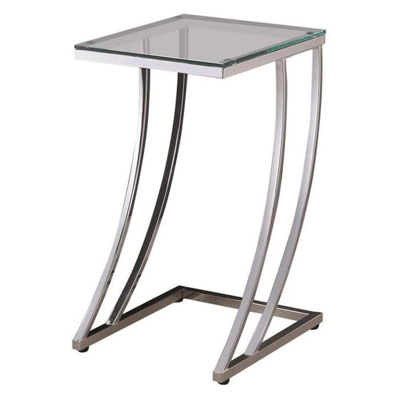 Coaster Home Furnishings Rectangular Tempered Glass Top Contemporary Snack Side Accent Table for Home Living Rooms or Bedrooms, Chrome