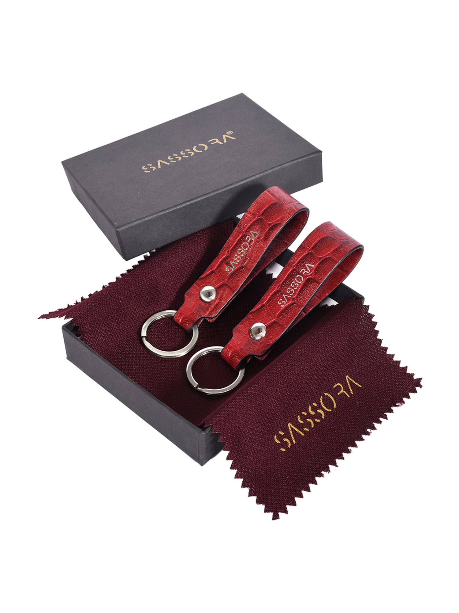SASSORA Red Leather Keychain Key Ring Holders Anniversary Gift, Birthday Gift - Pack of 2