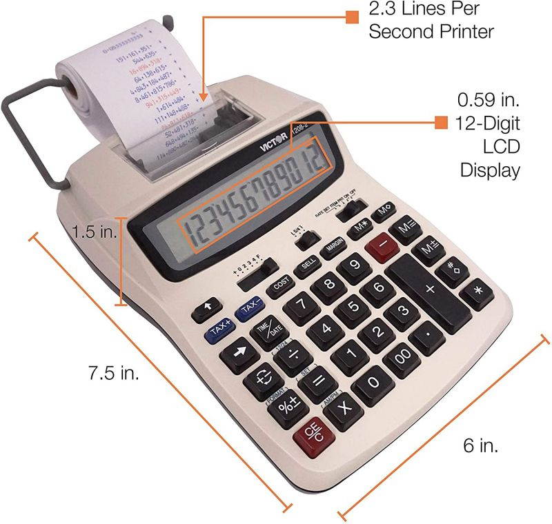 Victor 1208-2 Two-Color Compact Printing Calculator Black/Red Print 2.3 Lines