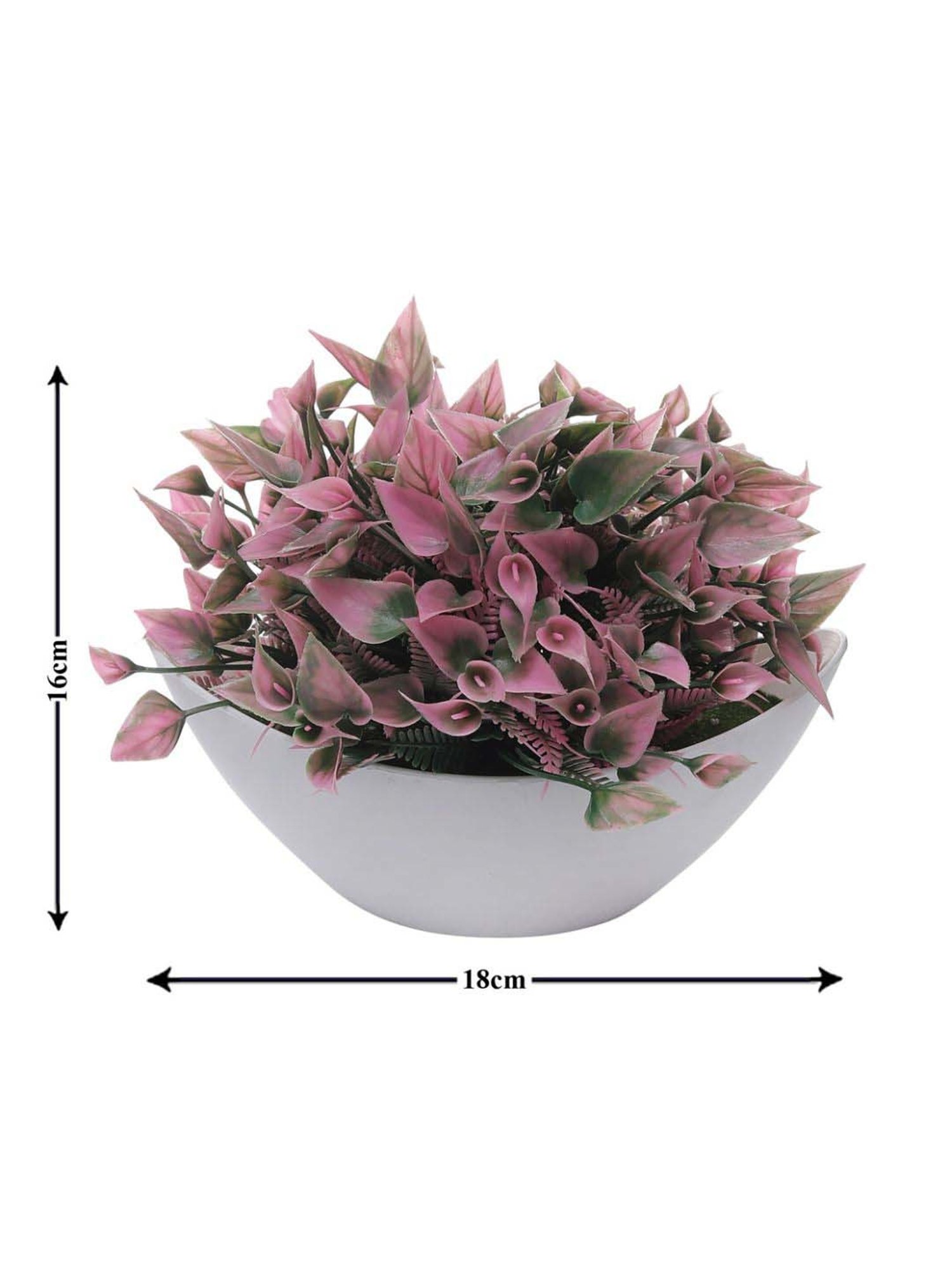 Foliyaj Green & Pink Plastic Artificial Plant With Leaves And Flowers