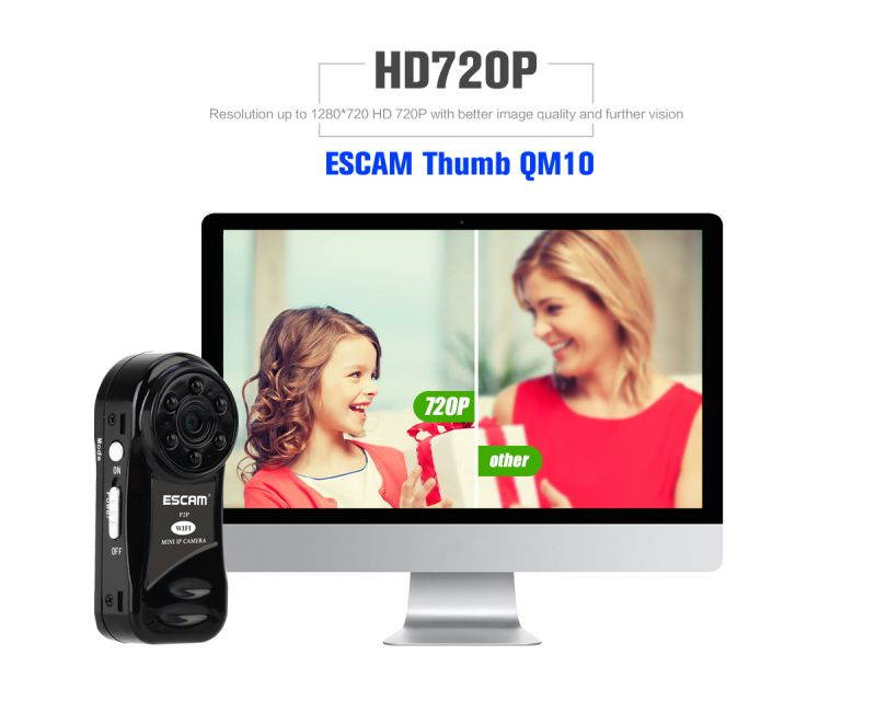 ESCAM Thumb QM10 Wifi Mini IP Camera HD P2P indoor Surveillance Night Vision Security wireless CCTV Camera Support TF SD Card
