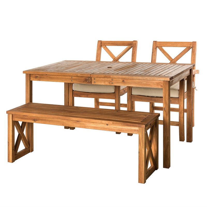 4pc Acacia Wood Simple Patio Dining Set with X-Shaped Back Brown - Saracina Home