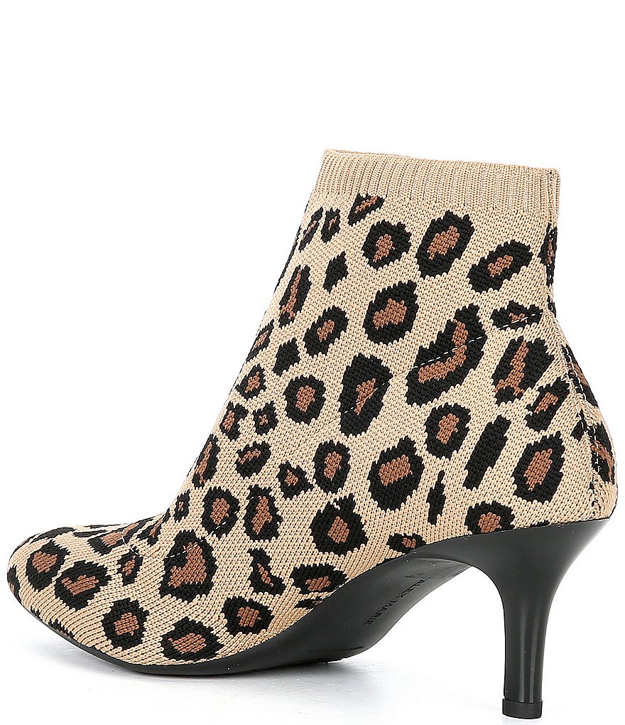 Alex Marie Noemi Leopard Print Stretch Knit Fabric Booties