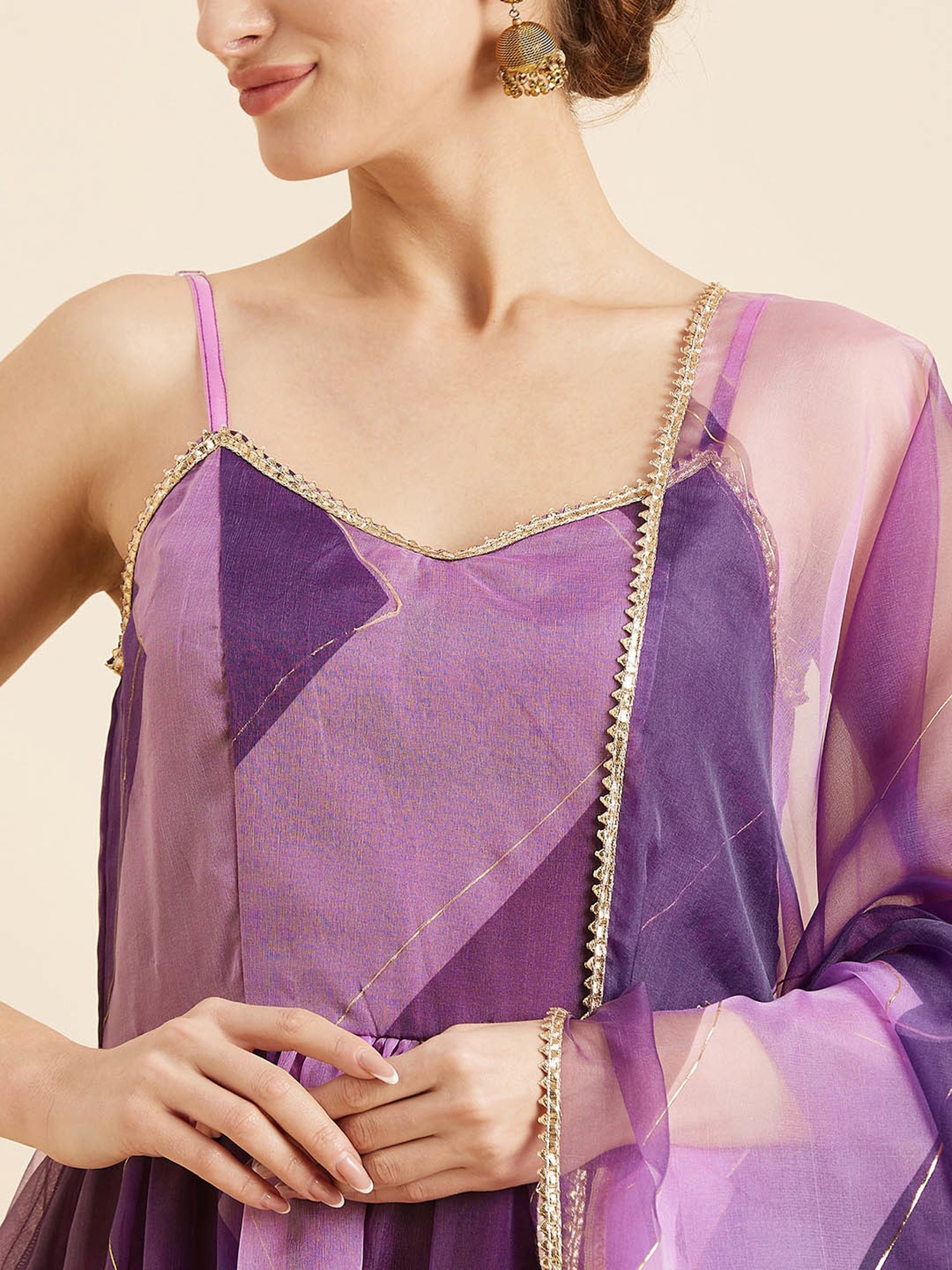 PANIT Purple Printed Ethnic Dress With Dupatta