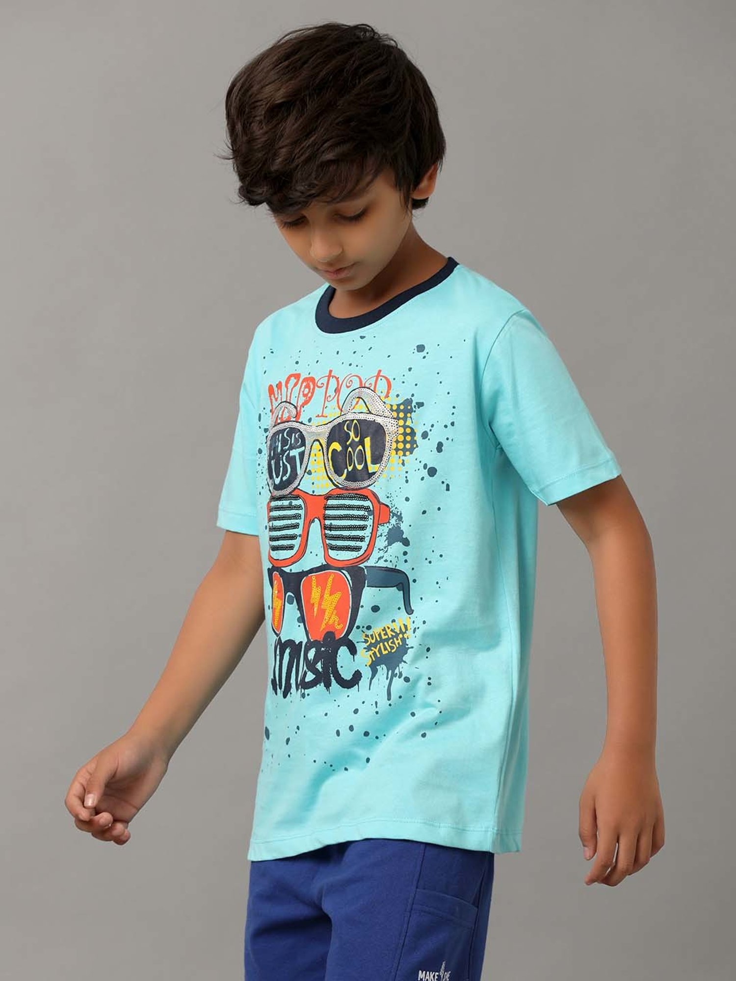 Under Fourteen Only Kids Blue Cotton Printed T-Shirt